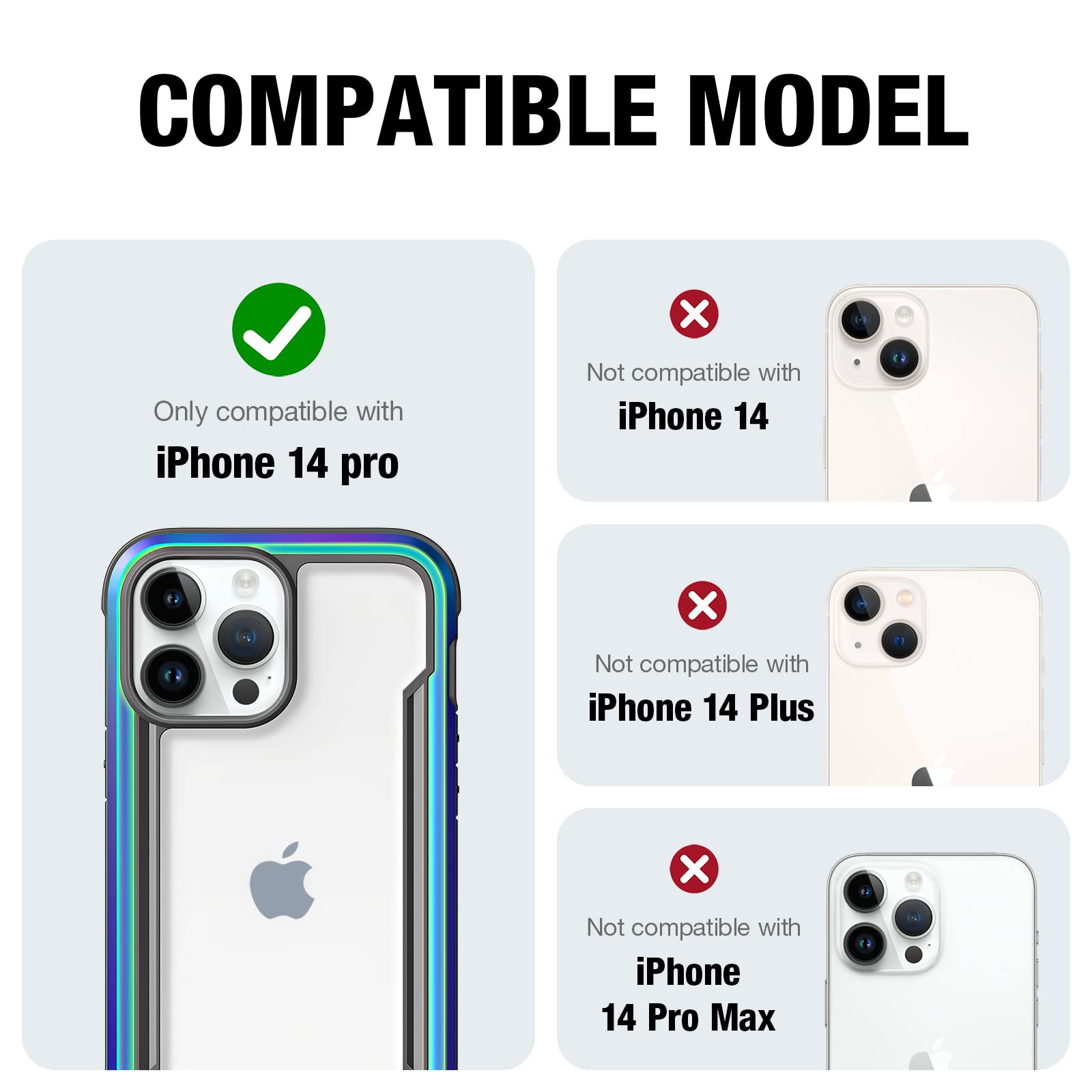 Raptic Shield For Iphone 14 Pro Case, Shockproof Protective Clear Case, Military Grade 10Ft Drop Tested, Durable Aluminum Frame,