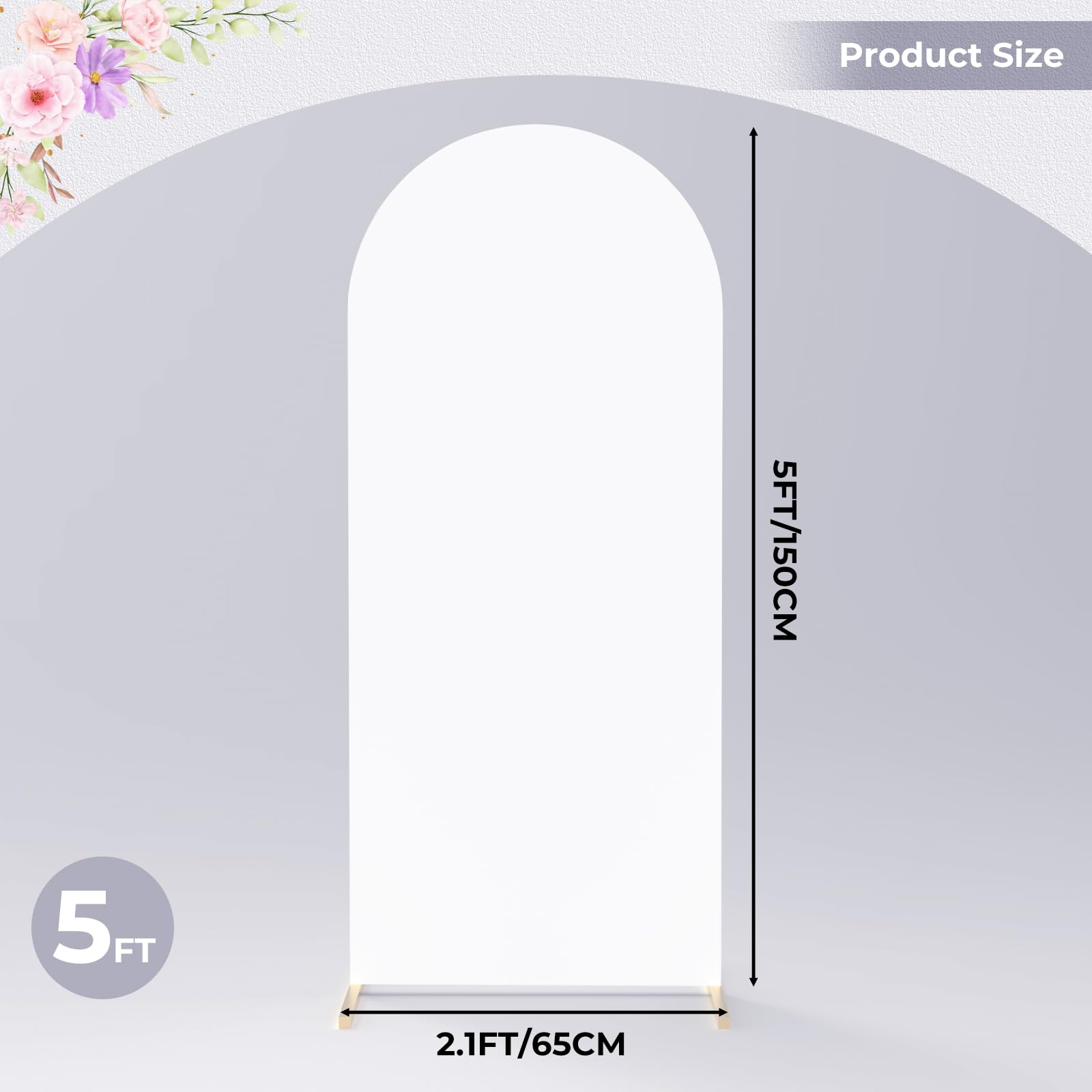 Babenest 5Ft White Wedding Arch Cover, Spandex Fitted Arch Backdrop Cover For Photography, Round Top Chiara Stand Cover For Part