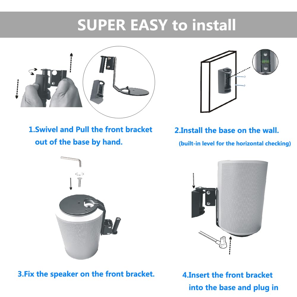 Emaquin Wall Mounts Brackets Pair Set(2Pcs) For Sonos Era 100 Speaker(Include 2Pcs,Swivel And Tilt,Sturdy Metal,Enduring Paint F