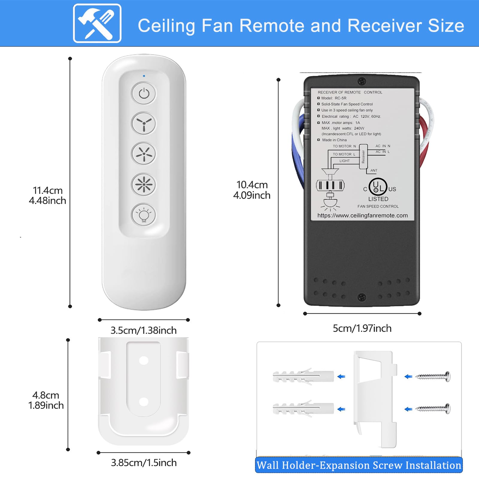 99770 99392 Hunter Ceiling Fan Remote Control Kit, Replacement For Casablanca Hunter Hampton Bay Ceiling Fans With Dimmer Light,