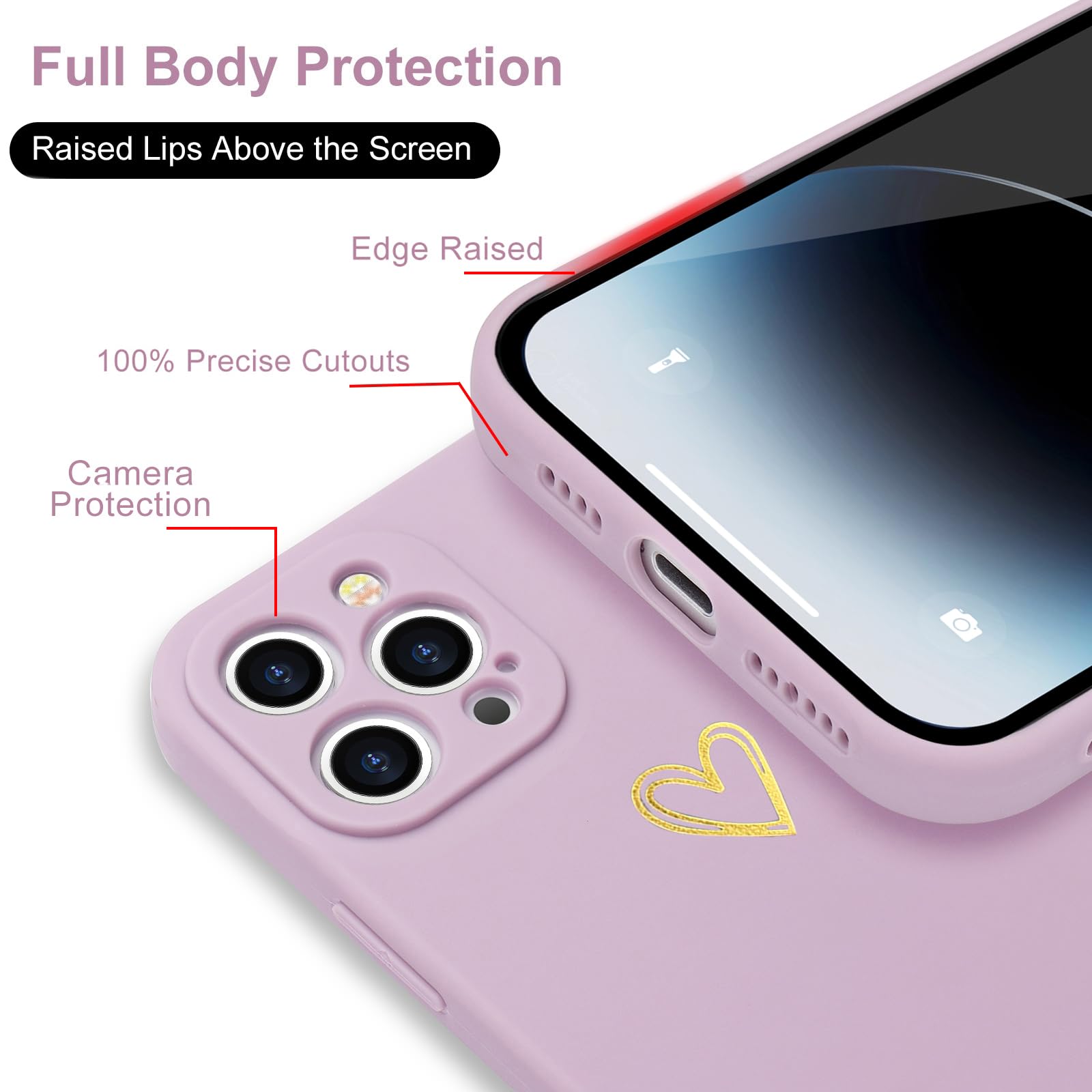 Wirvyuer For Iphone 14 Pro Case Cute Slim Shockproof Phone Case With Wireless Charging Support And Protection, Purple
