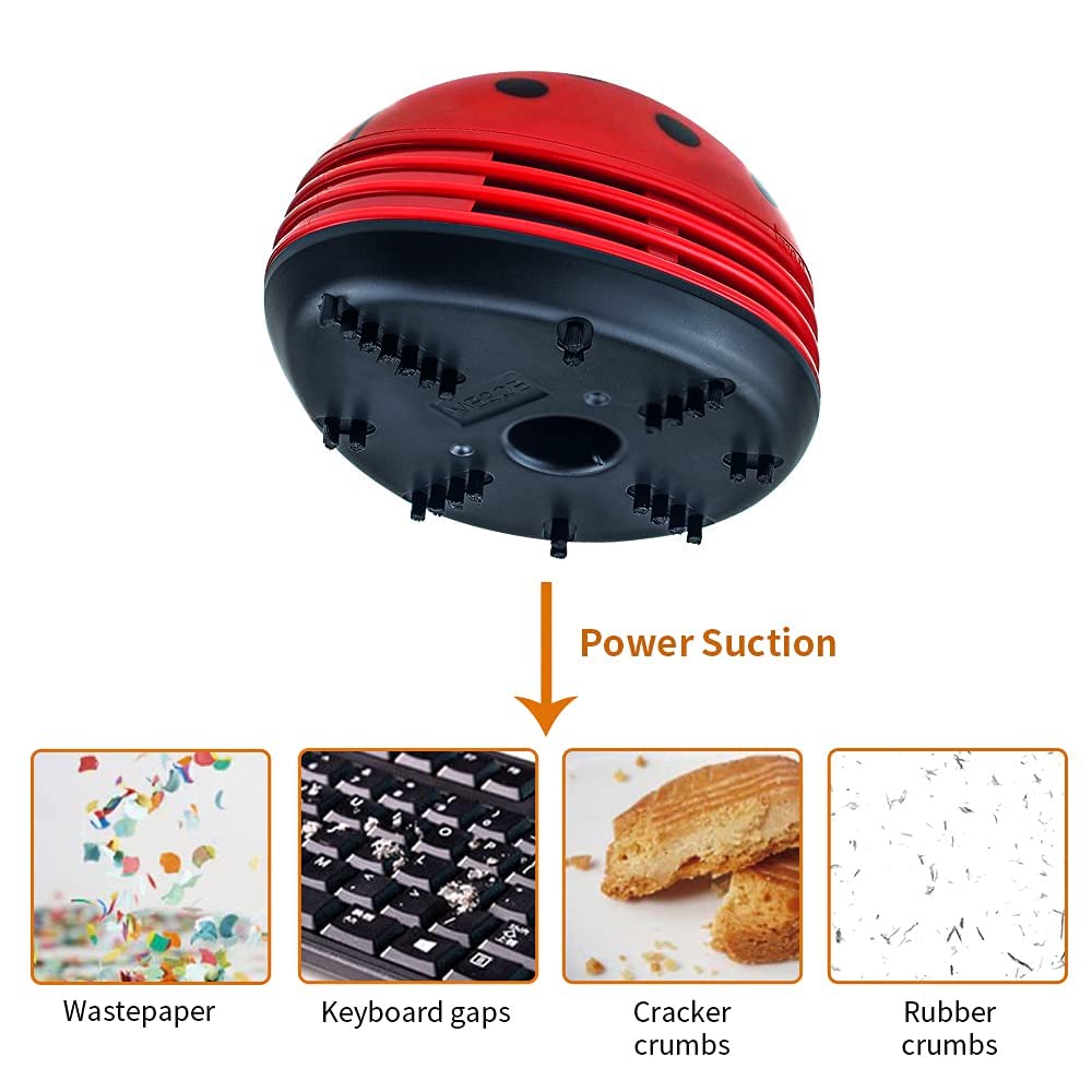 E Ecsem Cute Portable Cartoon Mini Desktop Vacuum Cleaner Table Dust Crumb Sweeper(Red#002)