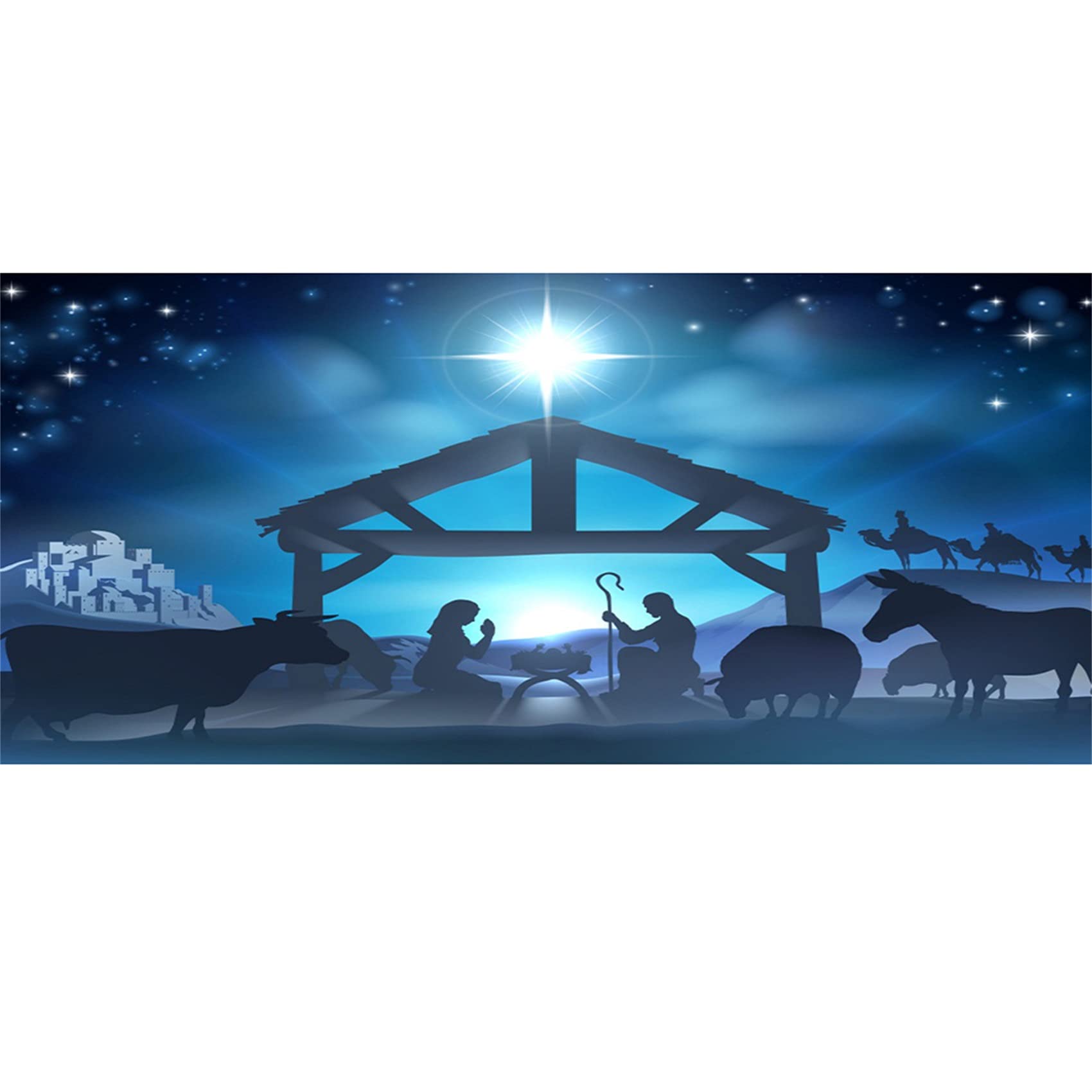 Lfeey 20X10Ft Birth Of Jesus Backdrop Christmas Night Manger Nativity Scene Silhouette Background Farm Barn Stable Christianity