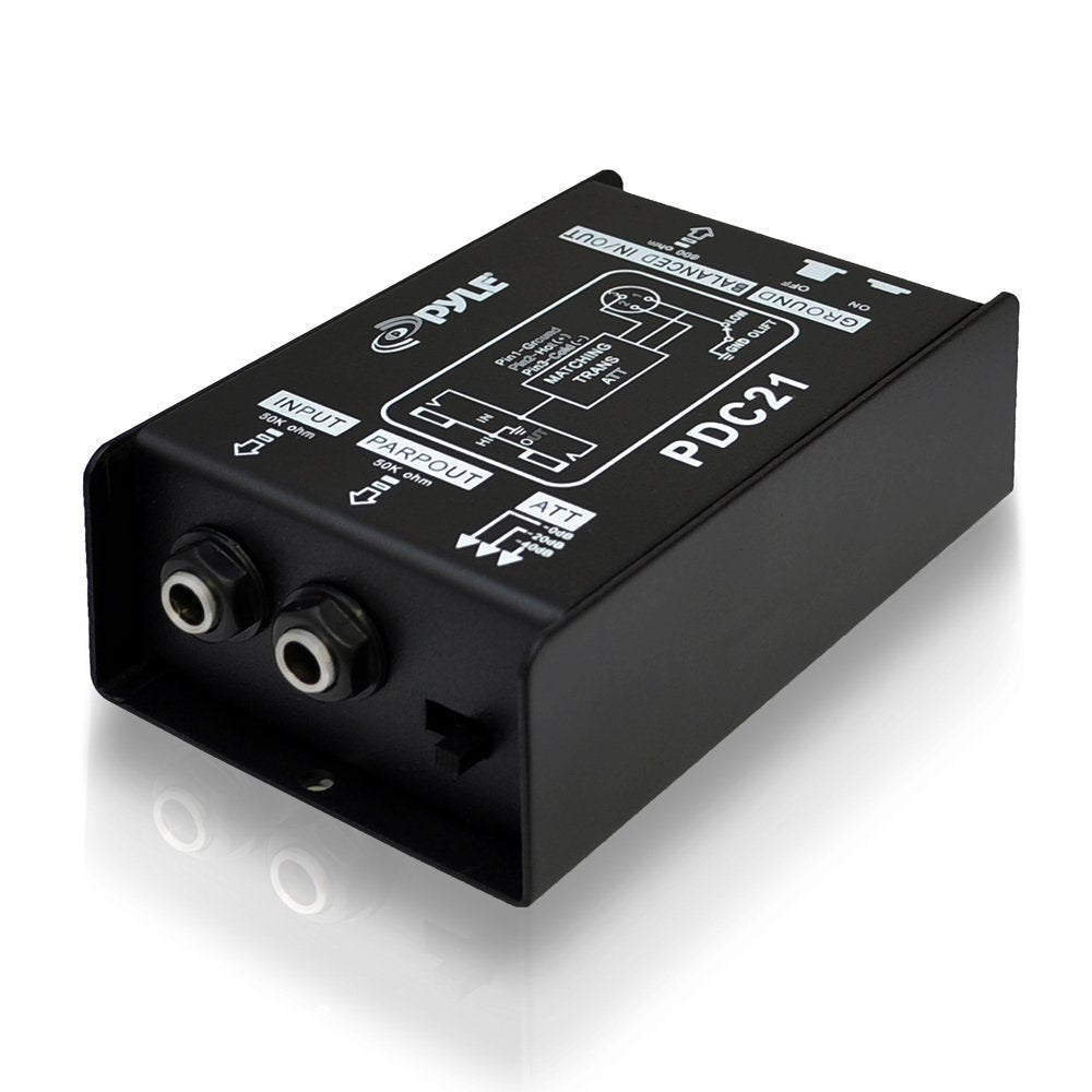 Pyle Premium Direct Injection Audio Box   Passive Di Unit Hum Eliminator W/ Input Attenuator To Connect Guitar & Bass, 1/4'' Imp