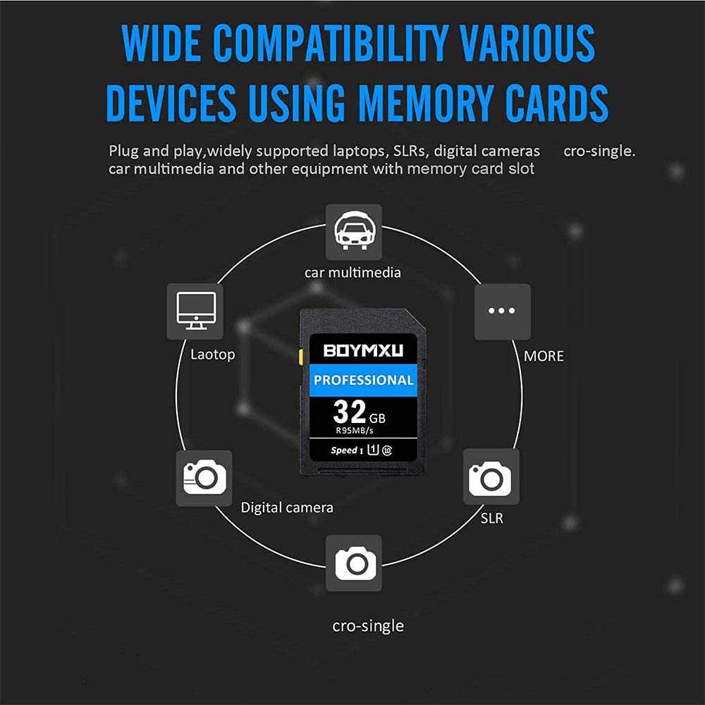 32Gb Memory Card, Boymxu Professional 1000 X Class 10 Uhs I U3 Memory Card Compatible Computer Cameras And Camcorders, Memory Card Up To 95Mb/S, Blue/Black