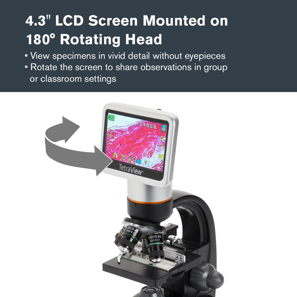 Celestron - Tetraview Lcd Digital Microscope - 4.3 Screen - 5Mp Camera - 40X-1600X Magnification - Rotating Head - Sd Card Inclu