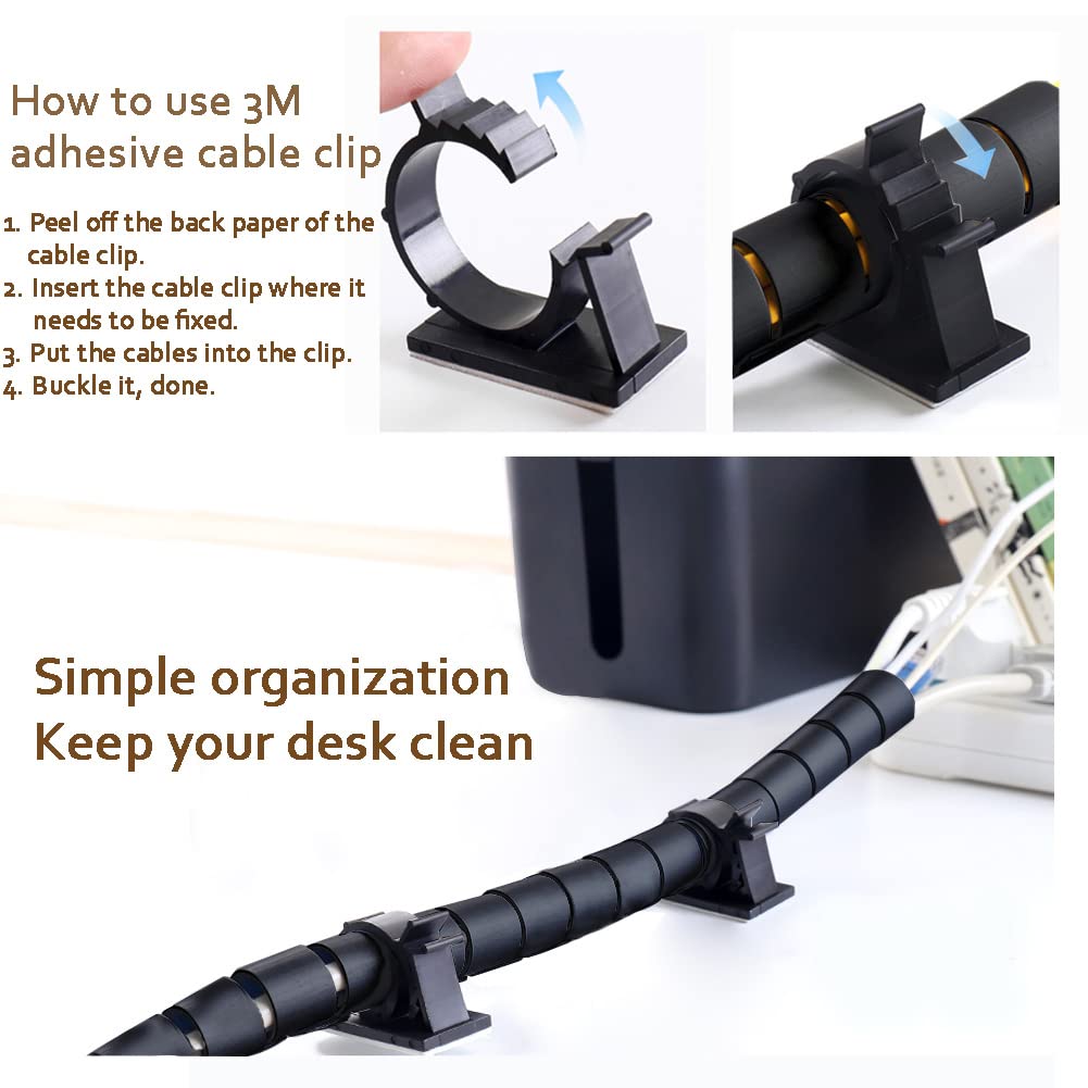 Fanoshon Large Pc Cable Management Tube Sleeve Under Desk Wire Organizer For Cords 2 Pcs Black, 1.1 Inch  5 Ft Ez Spiral Cable W