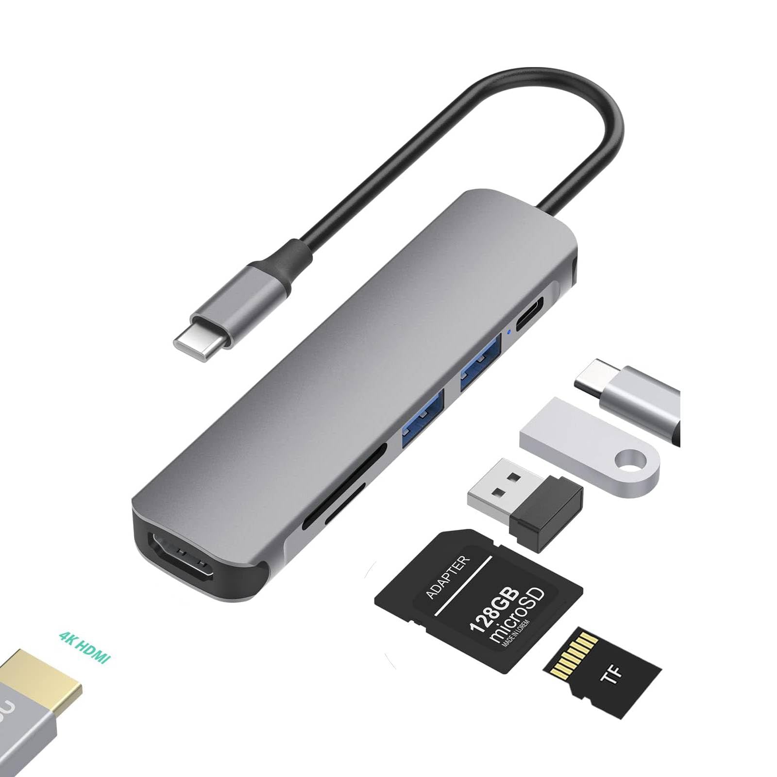 B3 Bigthree Usb C To Hdmi Adapter For Macbook Pro Air, 6 In 1 Usb C Digital Av Multiport Adaptor Dongle With Usb3.0&2.0/Sd/Tf Ca