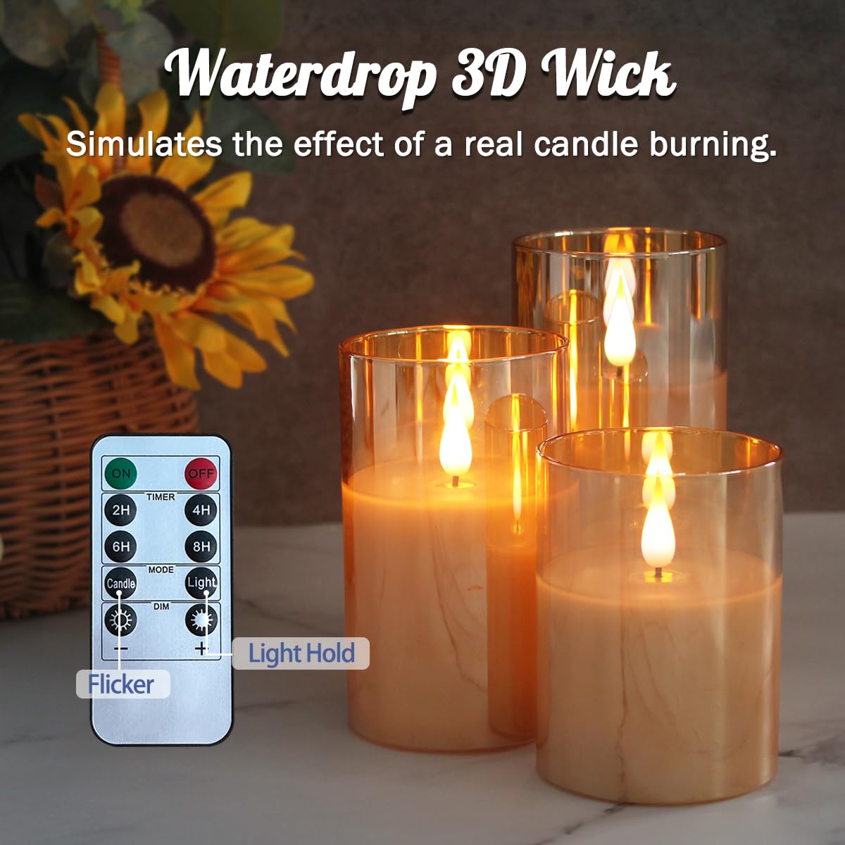 Ledholyt Rechargeable Flameless Candle, Flashing Led Pillar Real Wax Candle With Remote Control And Timer, Upgraded Teardrop Wic