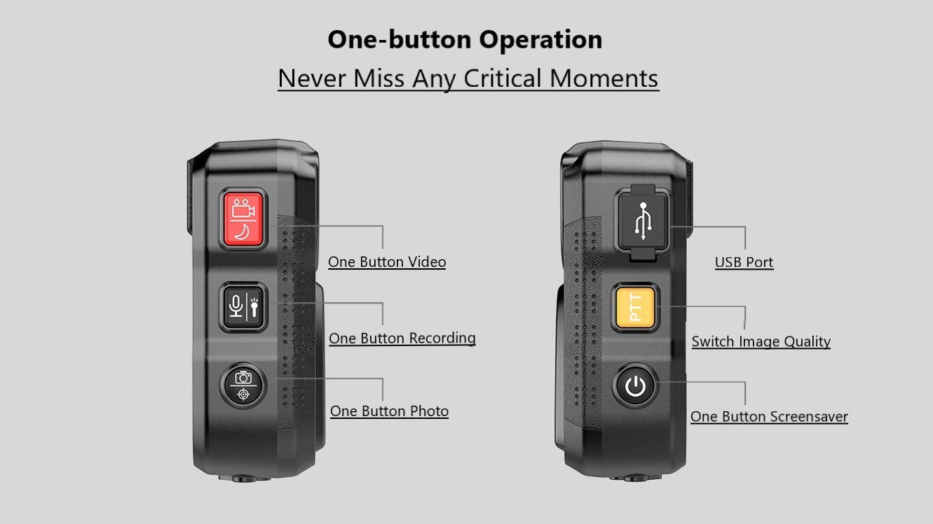 Patrolmaster 1296P Uhd Body Camera With Audio (Build In 128Gb), 2 Inch Display, Night Vision, Waterproof, Shockproof, Body Worn