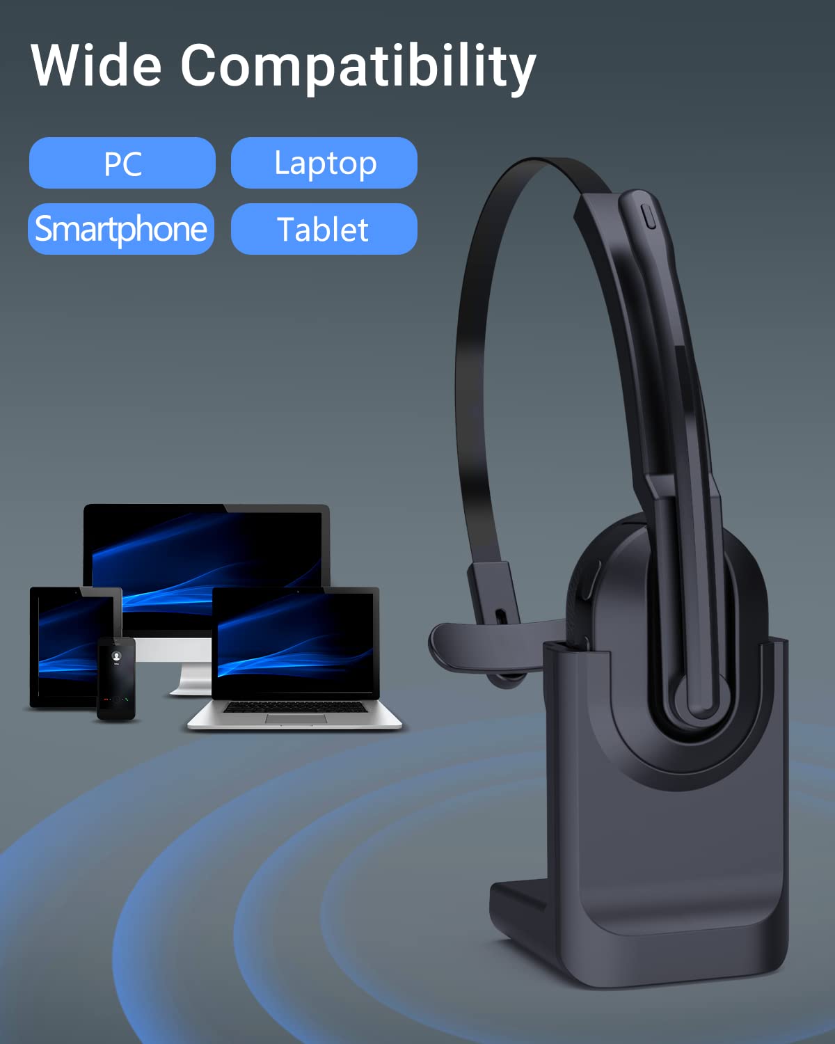 Huakua Bluetooth Headset With Microphone, Ai Noise Cancelling Wireless Headset With Mute Button 50 Hrs Talk Time For Computer Pc