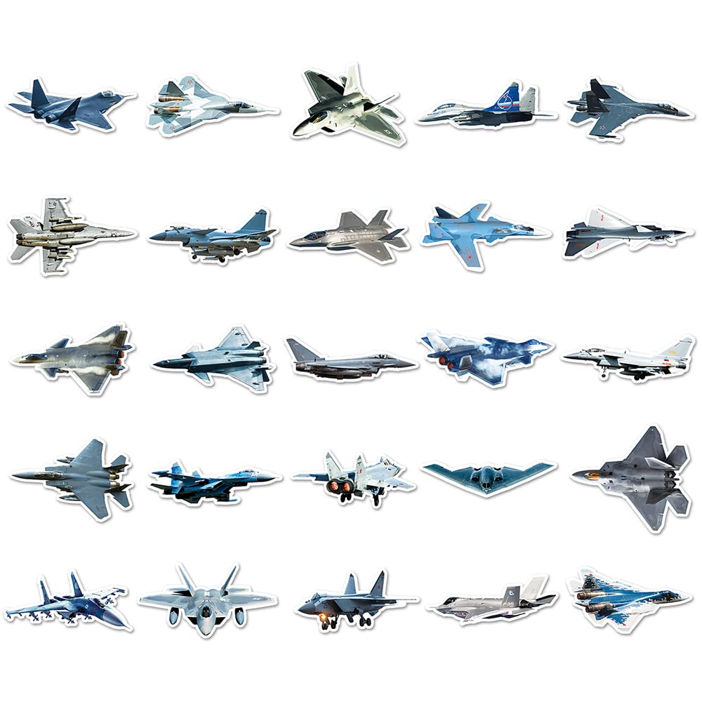 Fighter Plane Stickers For Boys Teens Girls|50 Pcs|Cartoon Waterproof Vinyl Stickers For Water Bottle Hydroflasks Laptop Tablet