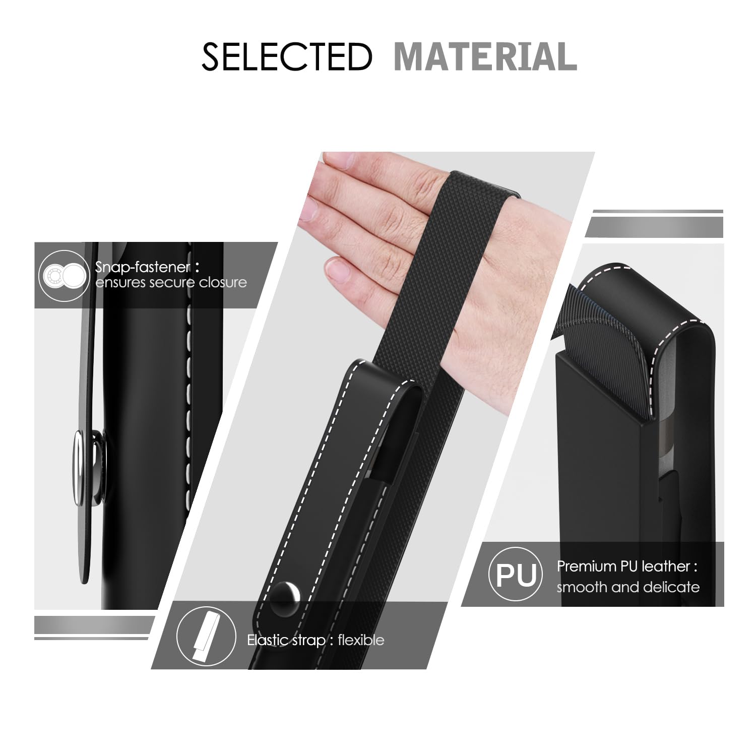 MoKo Pencil Holder for Apple Pencil Pro, Apple Pencil 1st/2nd Generation, Apple Pencil (USB C), PU Leather iPad Pencil Sleeve Pouch with Buckle & Elastic Band Attach to iPad Case, Black