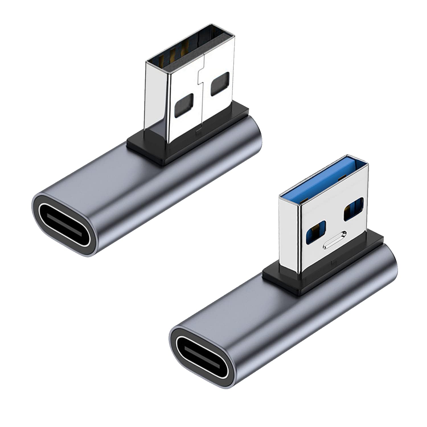 AreMe 90 Degree USB C Female to USB Male Adapter 2 Pack, Left and Right Angle Type C to USB A Charger Converter for iPhone, Appl