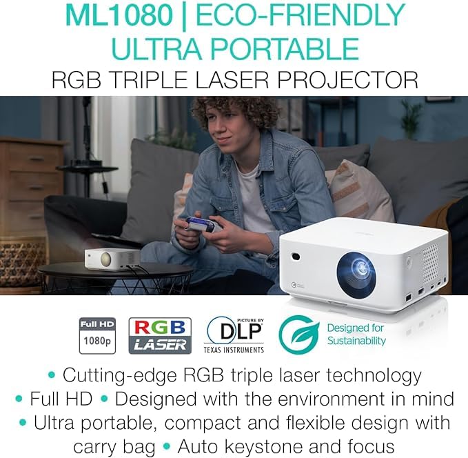 Optoma Ml1080 Ultra Portable Full Hd Laser Projector, 1200 Lumens