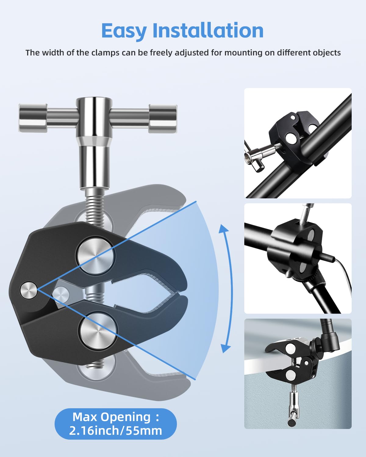 Utebit Adjustable Magic Arm With Super Clamp,9 Inch With 1/4' And 3/8' Thread,Articulating Arm Clamp Friction Power Arm Crab Screw Kit For Lcd Monitor, Led Light, Flash Light, Camera Rig