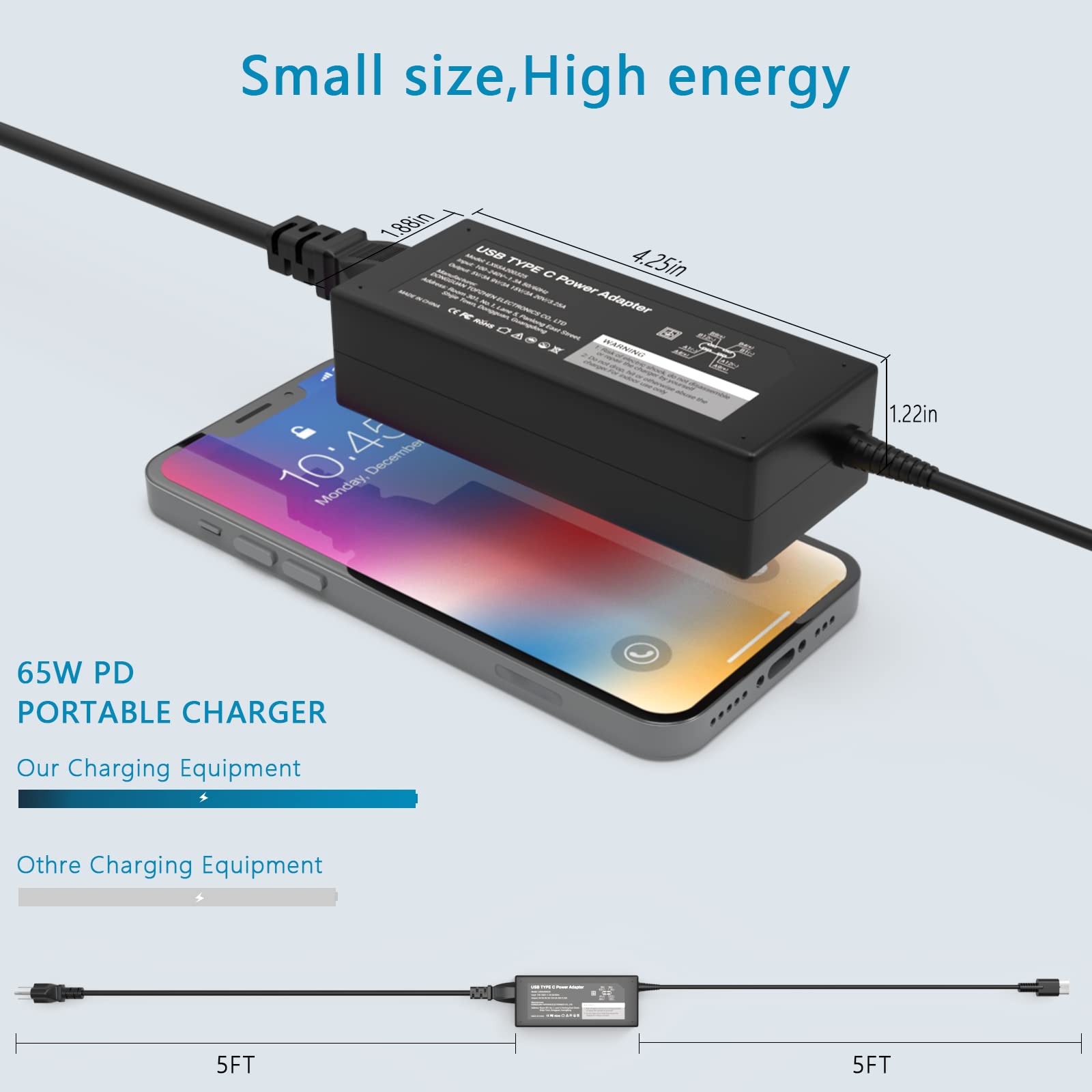 Replacement For Dell Laptop Charger,65W Usb C Laptop Charger For Dell Latitude 5520 5430 5420 5530 7430 7420 2In1,Dell Xps 9310