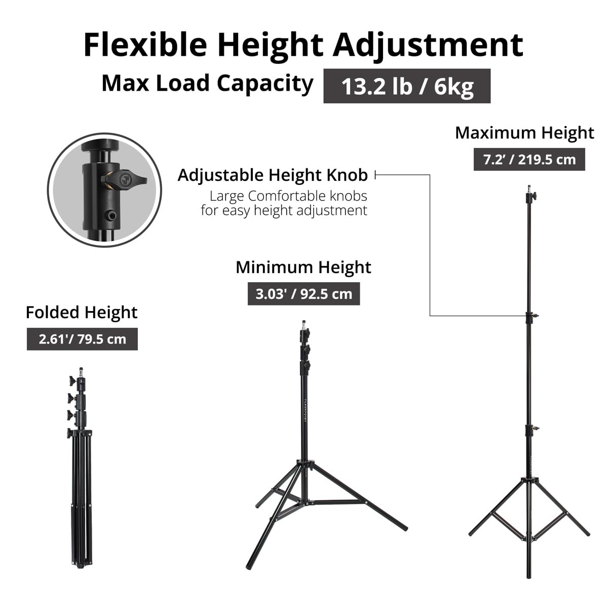 Flashpoint Pro Air-Cushioned Heavy-Duty Light Stand (Black, 7.2)