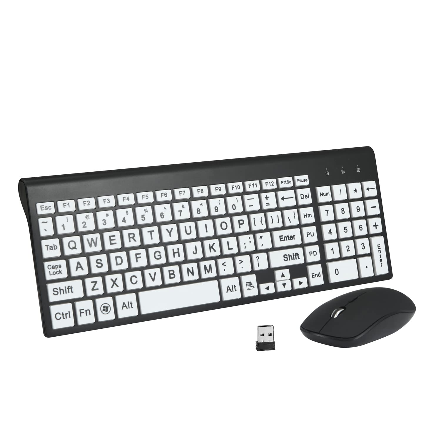 Full Size Large Print 2.4G Wireless Keyboard And Mouse With Oversized Print For Kids Visually Impaired Low Vision Individuals (B