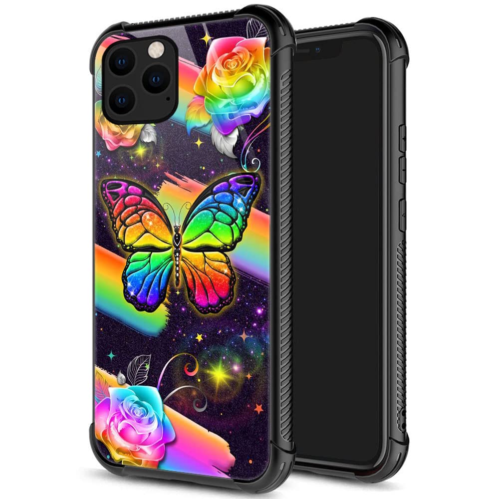 Iphone 12 Case,Rainbow Butterfly Iphone 12 Pro Cases For Women Girls,Pattern Design Shockproof Anti Scratch Organic Glass Case F