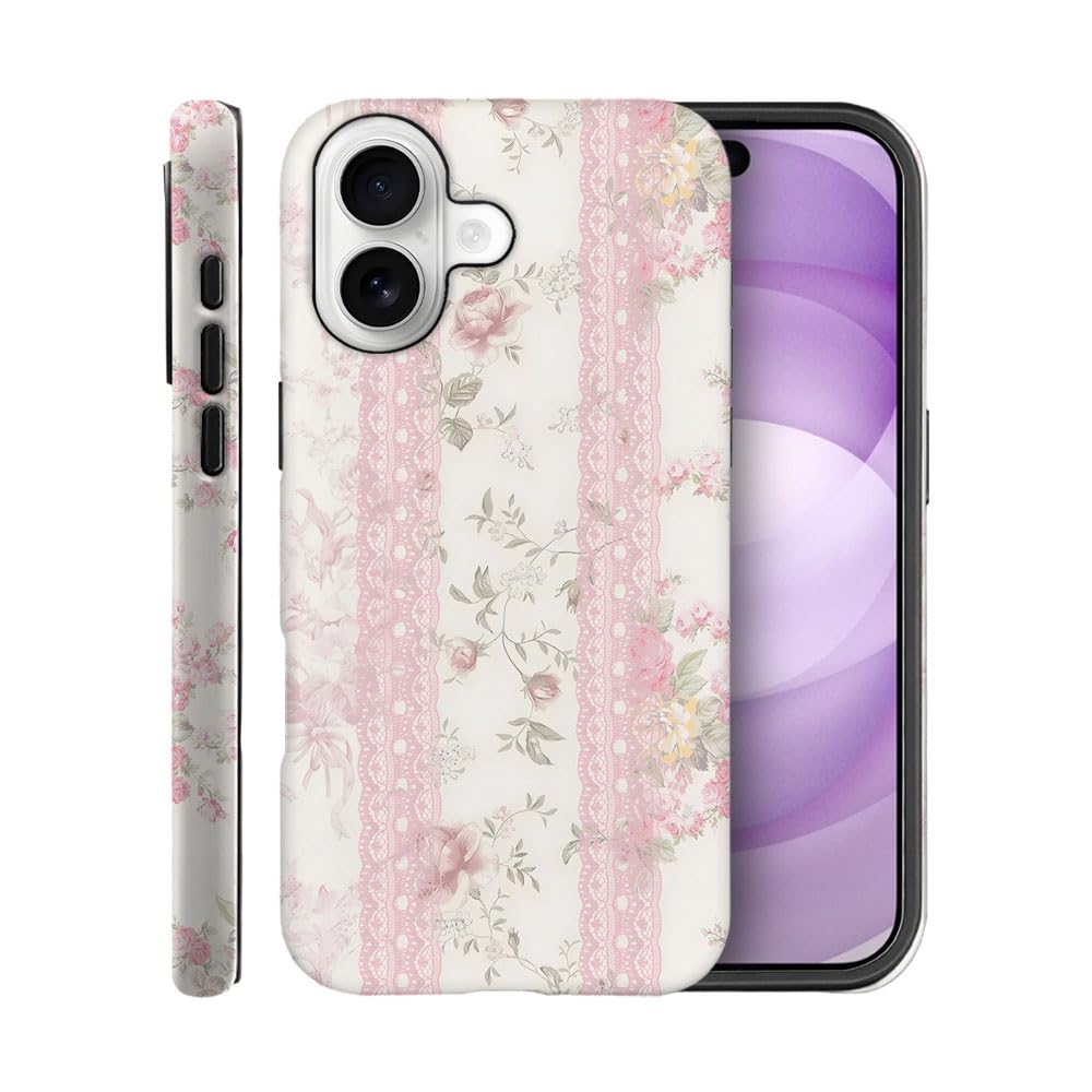 Case for iPhone 17,Fits Frosted Case Design for Girl Women,Floral with Lace Vintage