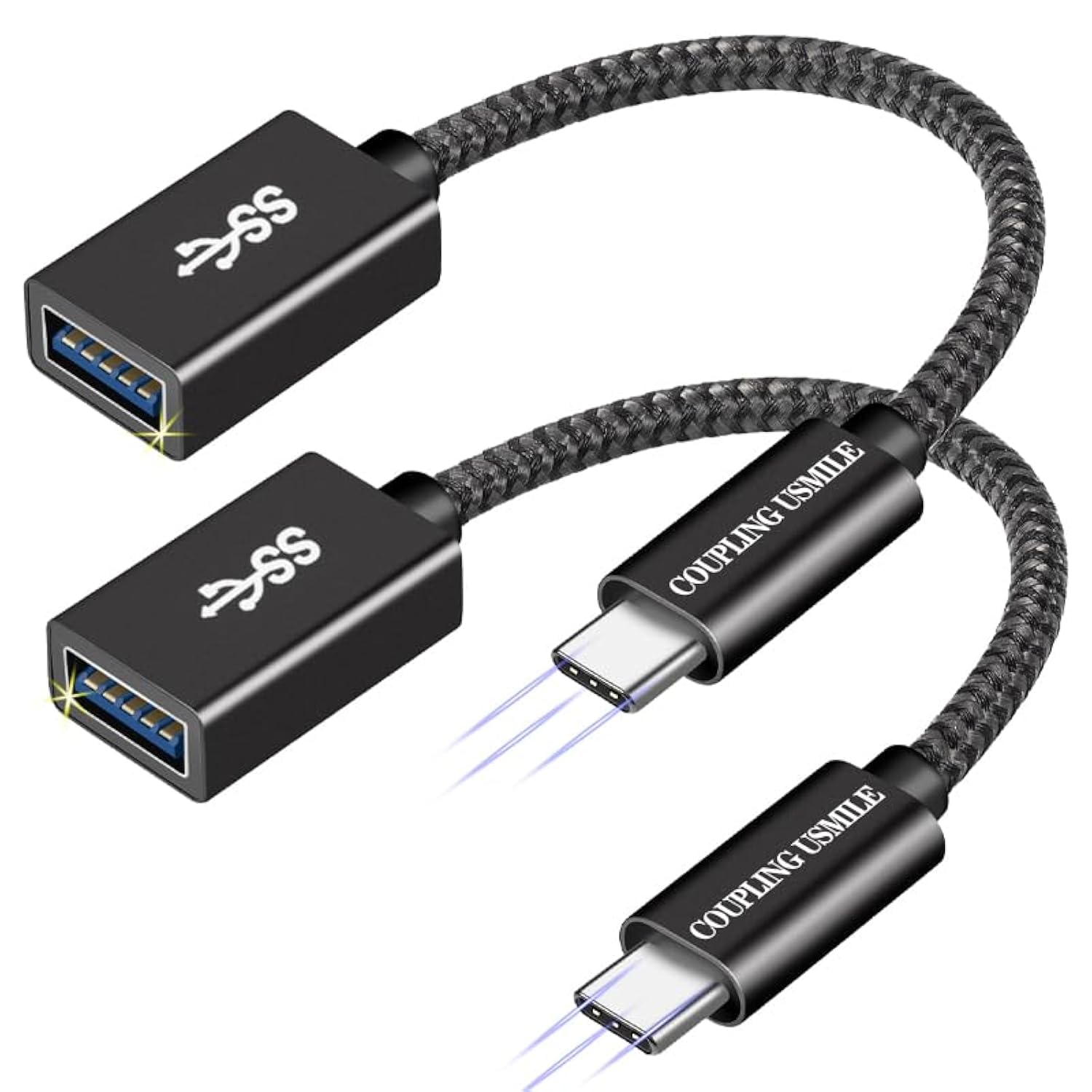 COUPLING USMILE USB C to USB 3.2 Adapter [2pcs Black], Transfer up to 10Gbps, Type C to USB(Male-Female OTG Cable USBC to USB Ad