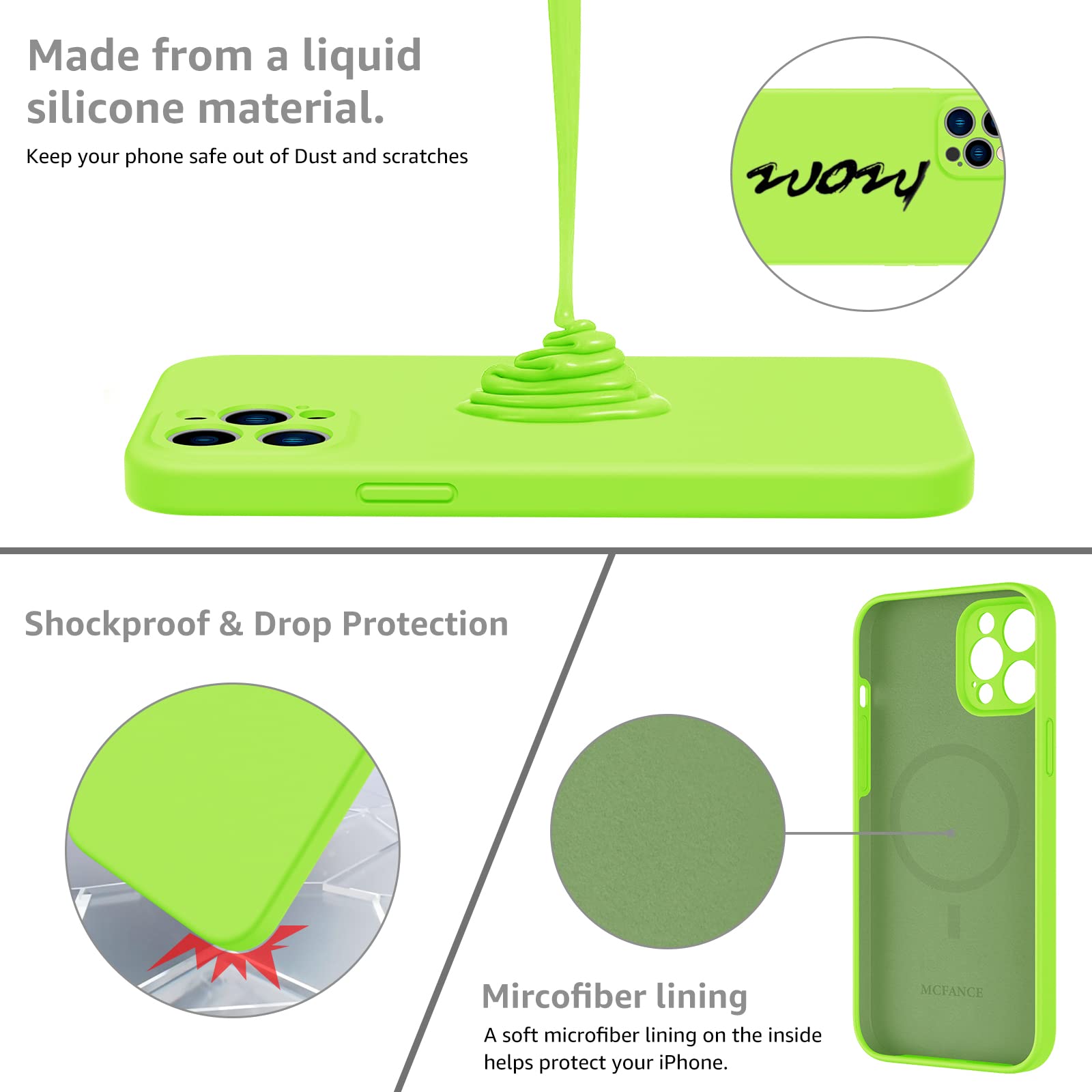 MCFANCE Magsafe Silicone Phone Case for iPhone 12 Pro Max 6.7 inch Mango Green
