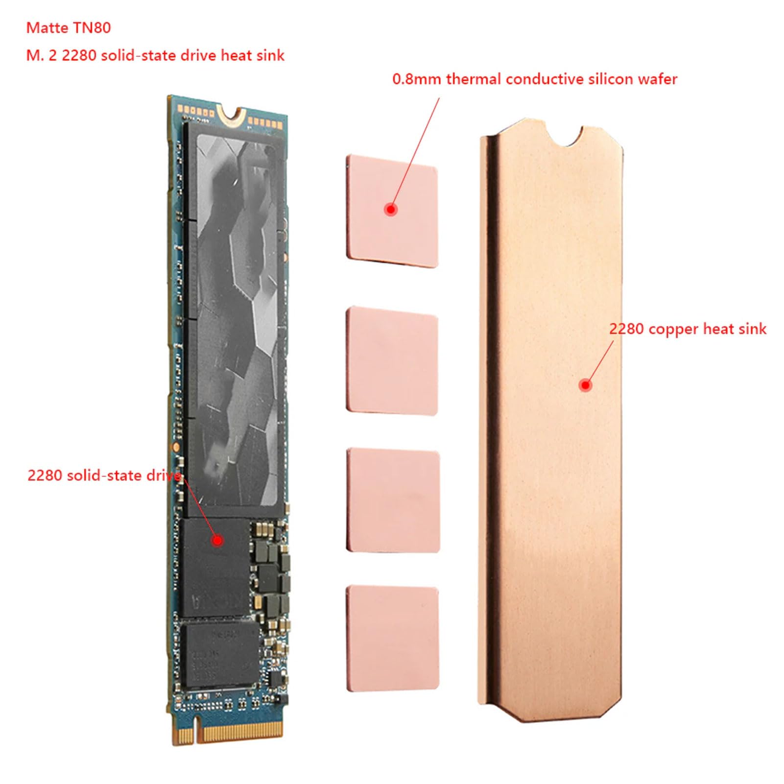 M.2 2280 Ssd Copper Heat Sink, Ssd Heatsink With Silicone Thermal Pad For Pro Sn850 Sn750 Firecuda 530 Crucial P2 P5 Plus For M.