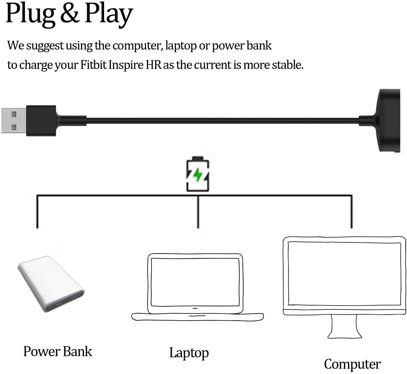 Charger Compatible With Fitbit Ace 2 Charger 3.3Ft/100Cm Replacement Usb Charging Charger Cable For Ace 2 Charger Dock (3.3Ft)