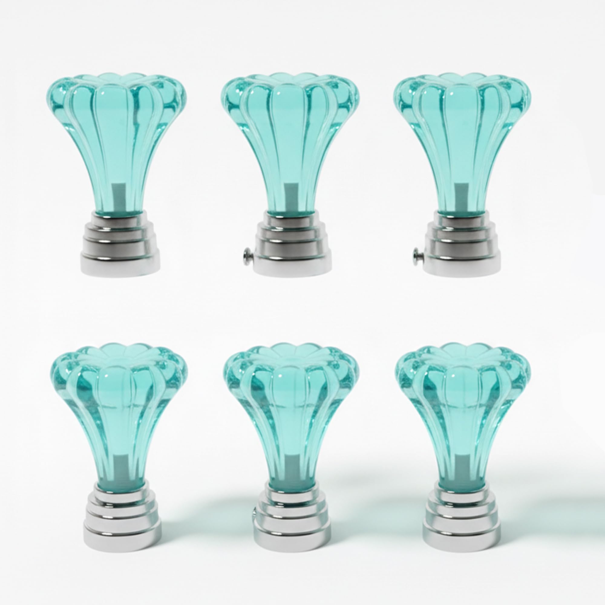 Atlantic Curtain Rod Finials Set Of 6  Flower Style Decorative Textured Resin Finials For Standard Drapery Rods, Aqua Blue