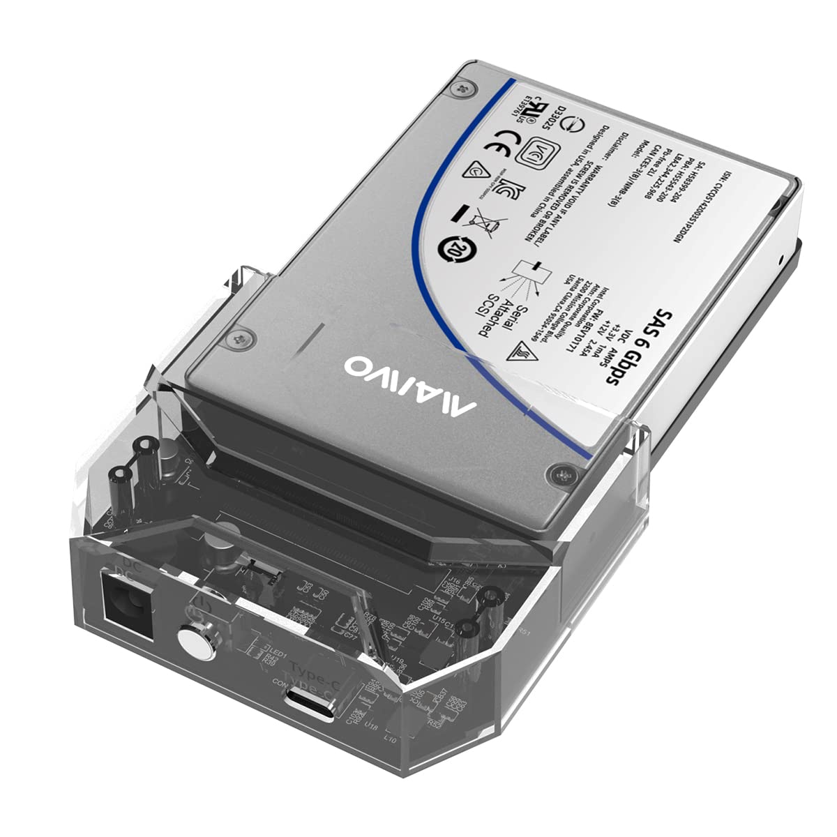 Maiwo Sas To Usb C Adapter Enclosure(Max 6Gbps),Tool Free 2.5 Inch Sas/Sata External Hard Drive Enclosure With 6Tb Storage Expansion,12V3A Power Supply, Plug And Play