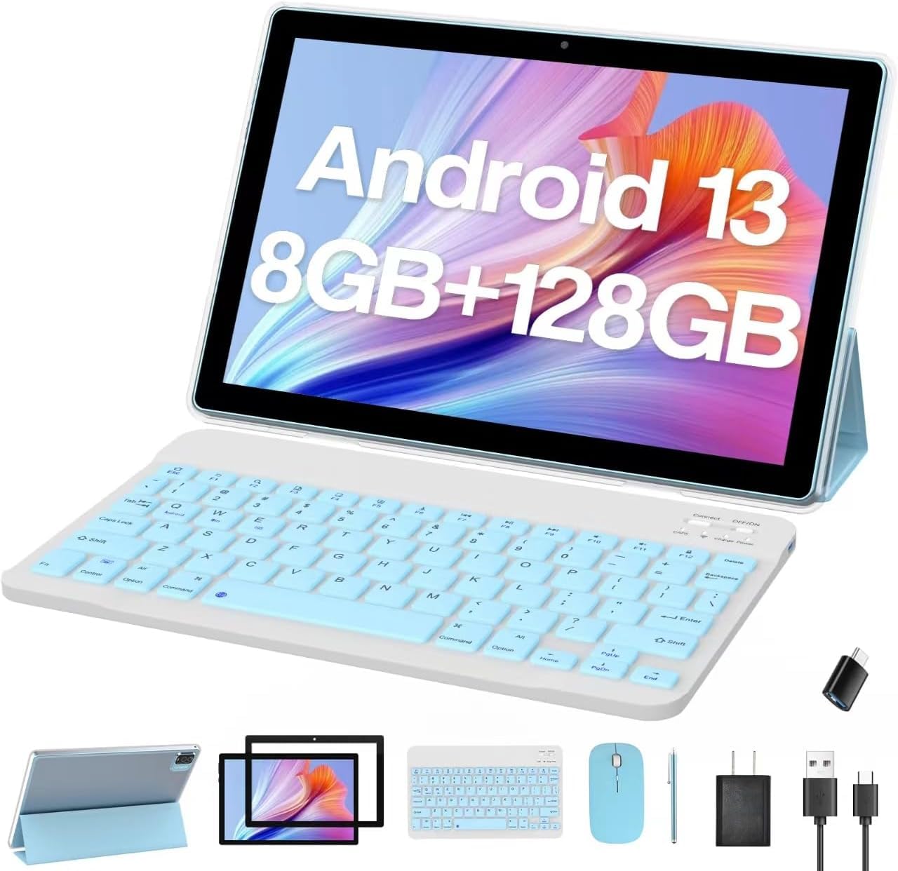 Android 13 Tablet With Keyboard, 2024 Newest 10 Inch 2 In 1 Tablet, 8Gb Ram+128Gb Rom/1Tb Expandable Tablet Pc, Quad Core 2.0Ghz