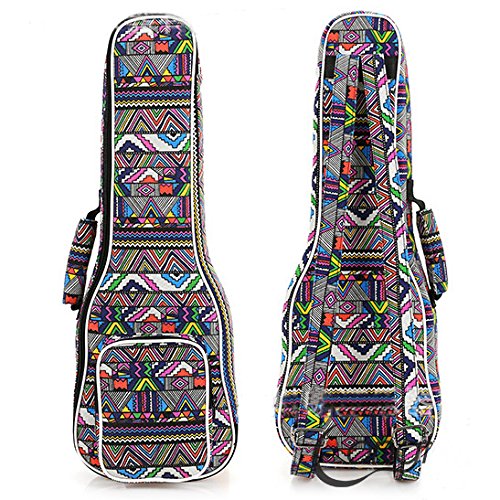 HOT SEAL Padded Handle 12MM Thick Colorful Stripes Print Durable Ukulele Case Bag with Independent Storage Pocket (21in, Geometr