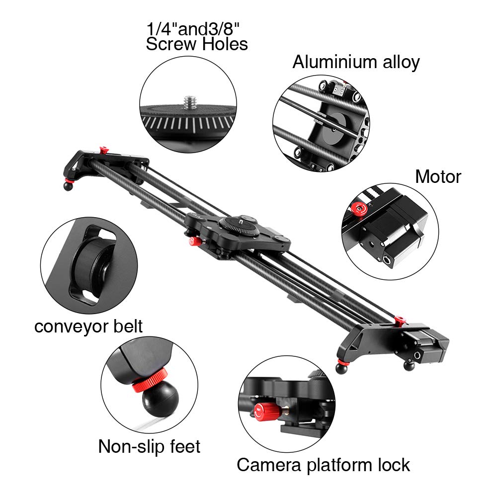 GVM Great Video Maker Motorized Camera Slider 48"/120CM Carbon Fiber Black for Time Lapse & Video