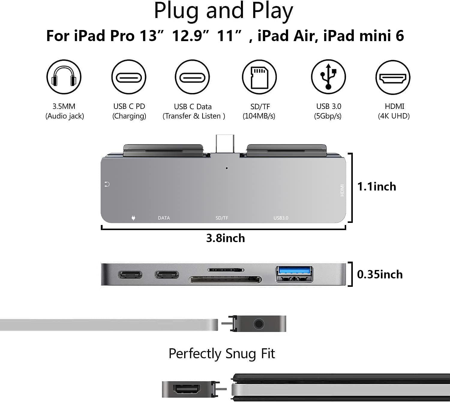 Ipad Pro Usb C Hub, 7 In 1 Adapter For Ipad Pro M4 M2 M1 13 12.9 11 Inch Ipad Air 5 4 Docking Station With 4K Hdmi, Usb C Pd, Sd