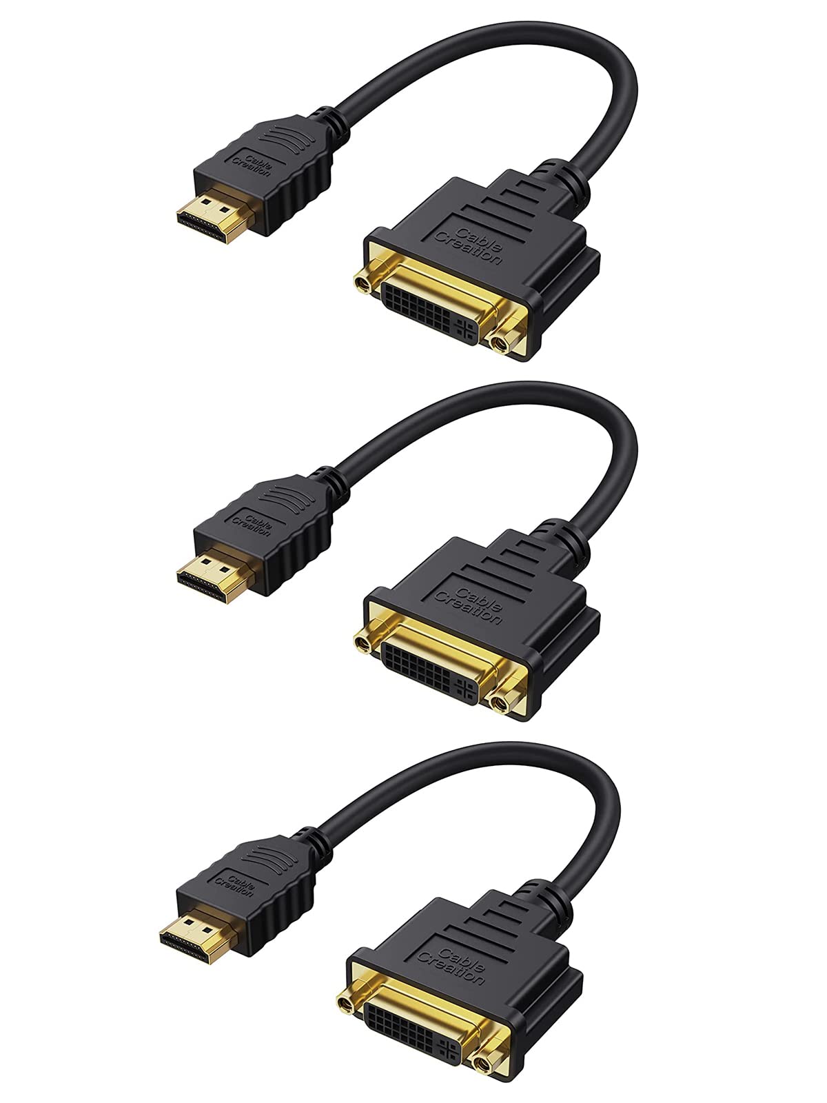 Cablecreation Hdmi Male To Dvi Female 0.5Ft [3 Pack], Bi Directional Hdmi Male To Dvi I (24+5) Female Adapter, For Pc, Tv, Tv Bo