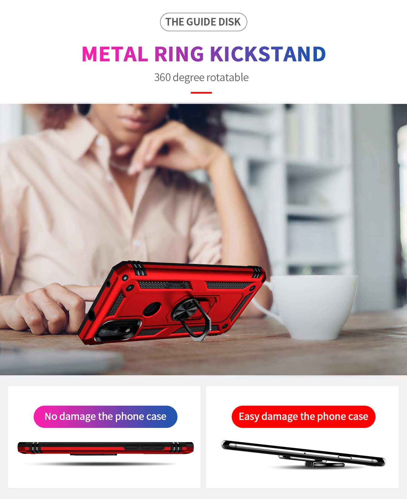 SKTGSLAMY Phone Case Cover for Moto G Pure / G Power 2022 Military Grade 16ft Drop Tested Magnetic Kickstand TPU Red