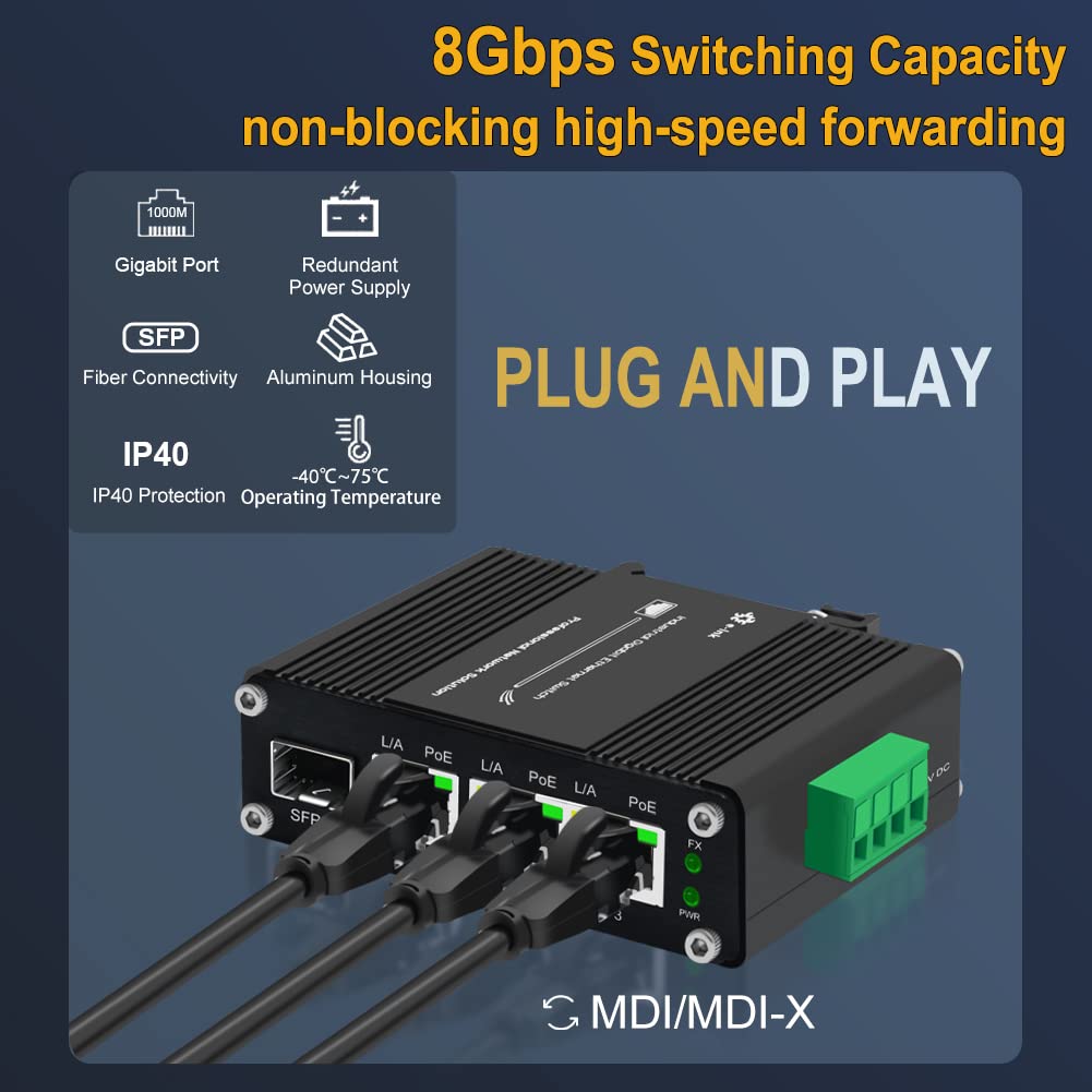 Throncom Industrial Gigabit 3 Ports Poe Ethernet Switch Poe+ Fiber Switch With 100/1000M Adaptive Sfp Slot Din Rail Unmanaged 10