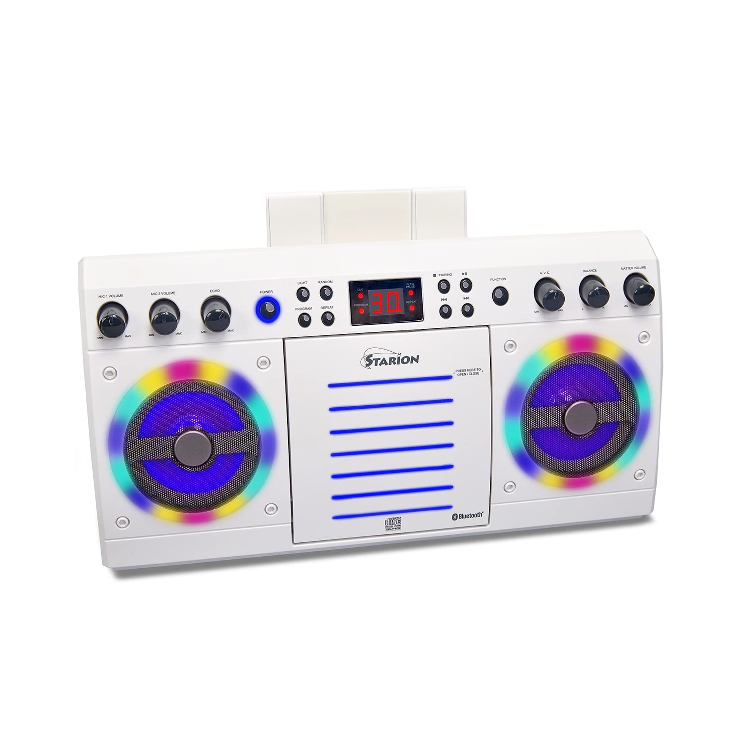 Starion Ks303W B Portable Bluetooth/Cd+G Karaoke Machine   White L Built In Stereo Speakers L Detachable Tablet Holder L Multi C