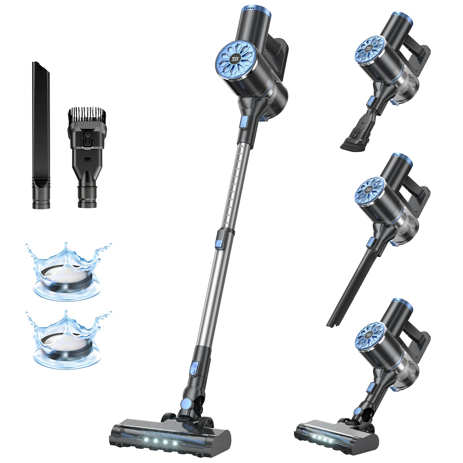 Cordless Vacuum Cleaner With Self Standing, Led Screen Stick Vacuum Cleaners For Home, Lightweight Powerful Suction Vacuum, 6 In