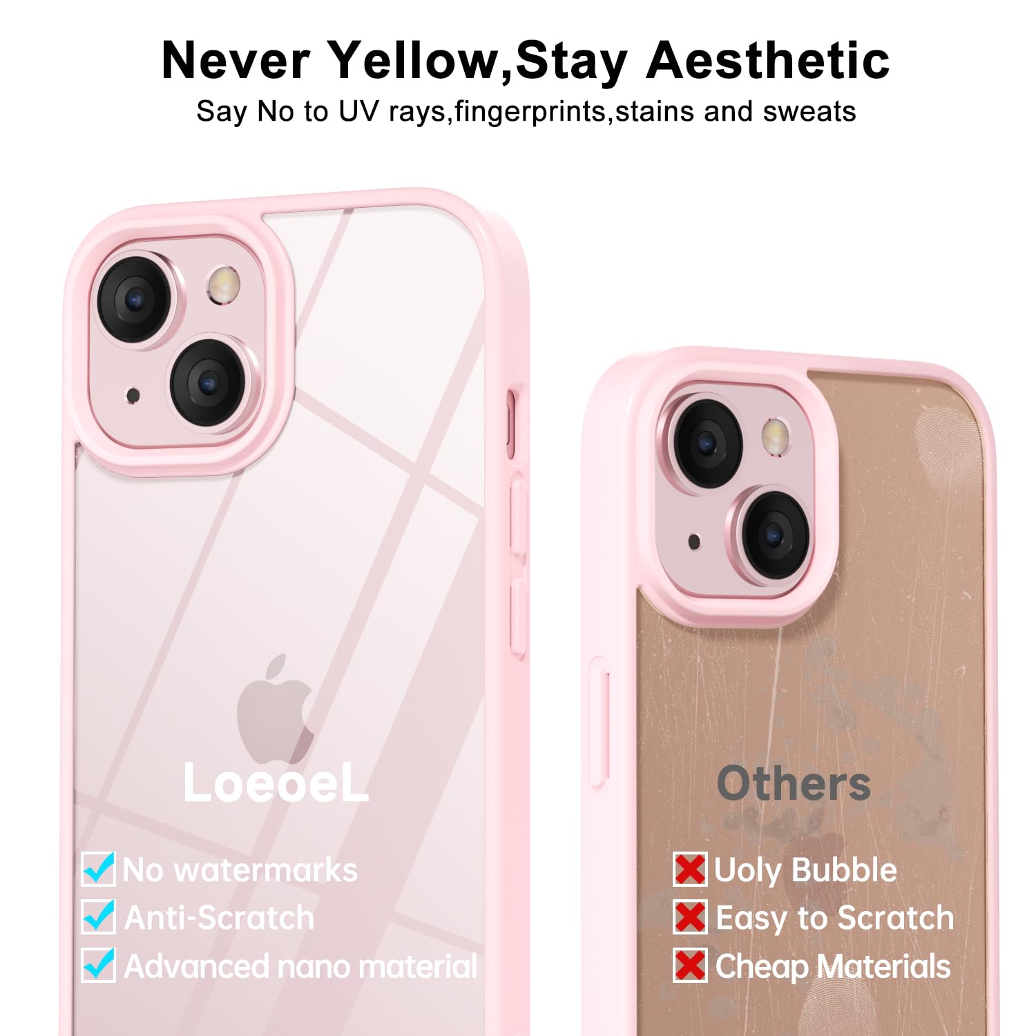 Loeoel For Iphone 14 Case Clear, Transparent Hybrid 14 Phone Case [Hard Plastic & Soft Silicone Bumper] Acrylic Non Yellowing Th