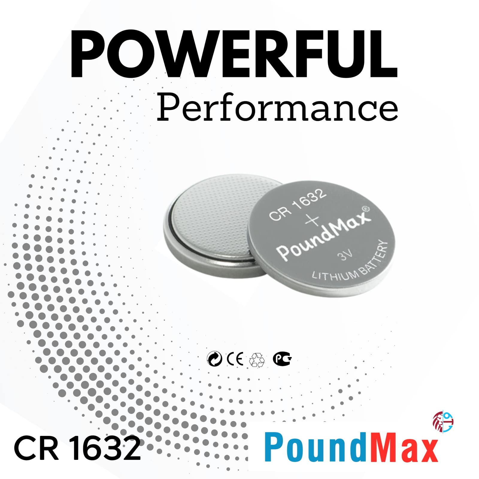 Poundmax Cr 1632 Batteries 3V Lithium Button Cell Battery Combo Pack   5 Count
