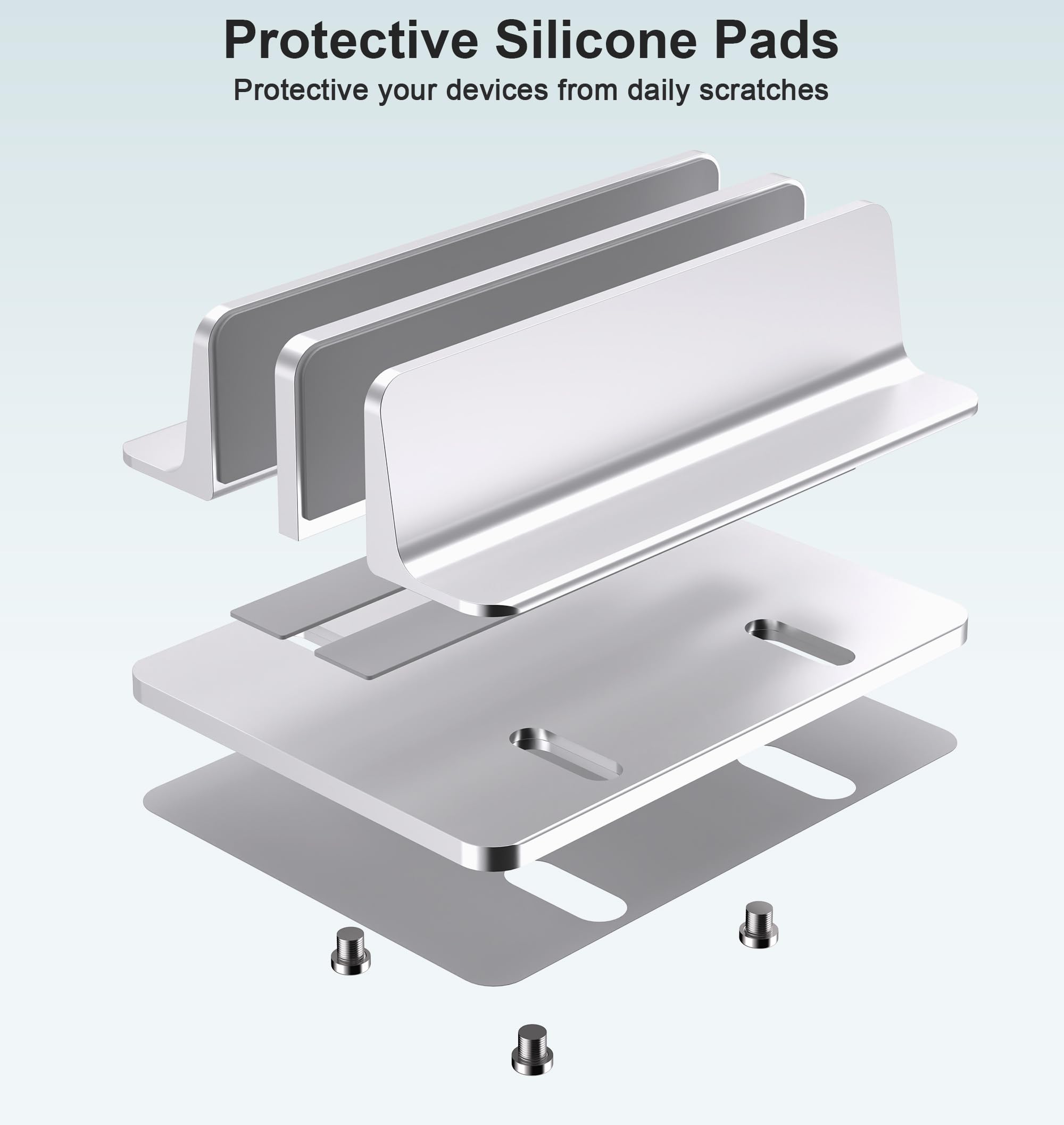 Bull Tech New Vertical Laptop Stand, Adjustable 2 Slot Aluminum Desktop Holde(Up To 17.3 Inch), Fits All Macbook/Microsoft Surface/Hp/Dell/Chromebook/Ipad And Gaming Laptops (Silver)