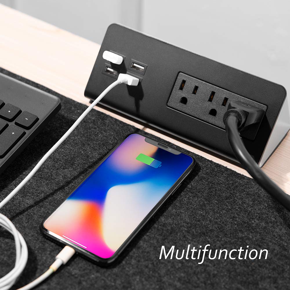 Emerising 2 Pack Desk Edge Mount Power Strips With 4 Usb Ports & 3 Ac Power Outlets For Home And Office Desktop Charging Bucket