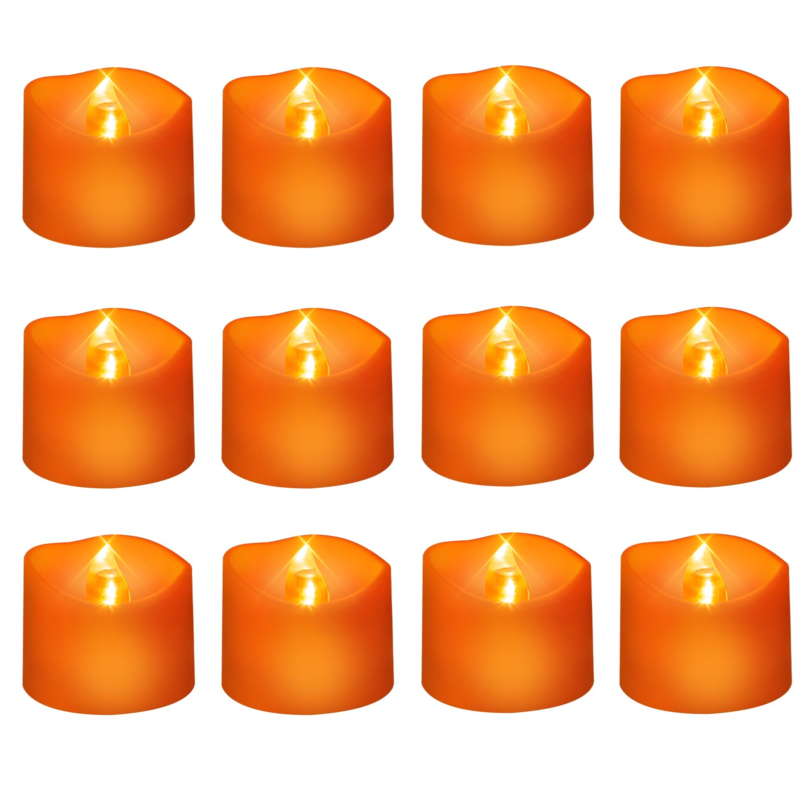 Windshell Orange Tealight Candles with Auto 6H Timer (No Remote), Battery Operated LED Flameless Tea Lights, for Halloween Thank