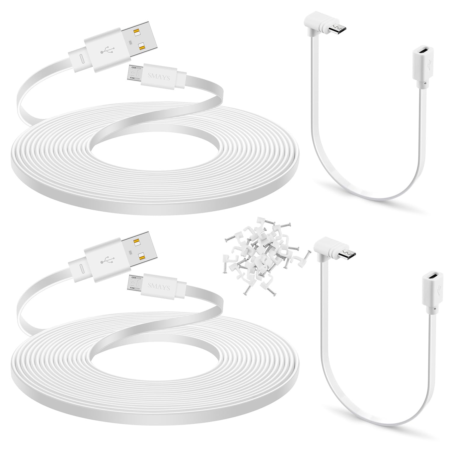 Smays 2 Pack 25 Ft Extension Cable For Wyze Cam V4, Wyze Cam Pan V3 / V3 Pro Camera, Long Micro Usb Power Cord With 90 Degree Ad