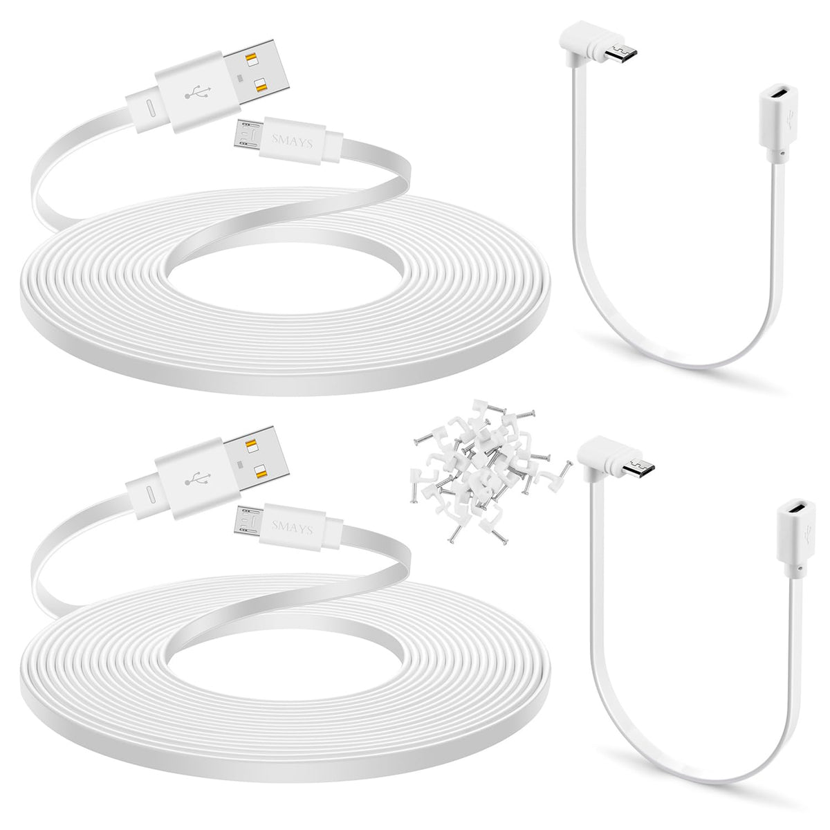 Smays 2 Pack 25 Ft Extension Cable For Wyze Cam V4, Wyze Cam Pan V3 / V3 Pro Camera, Long Micro Usb Power Cord With 90 Degree Ad