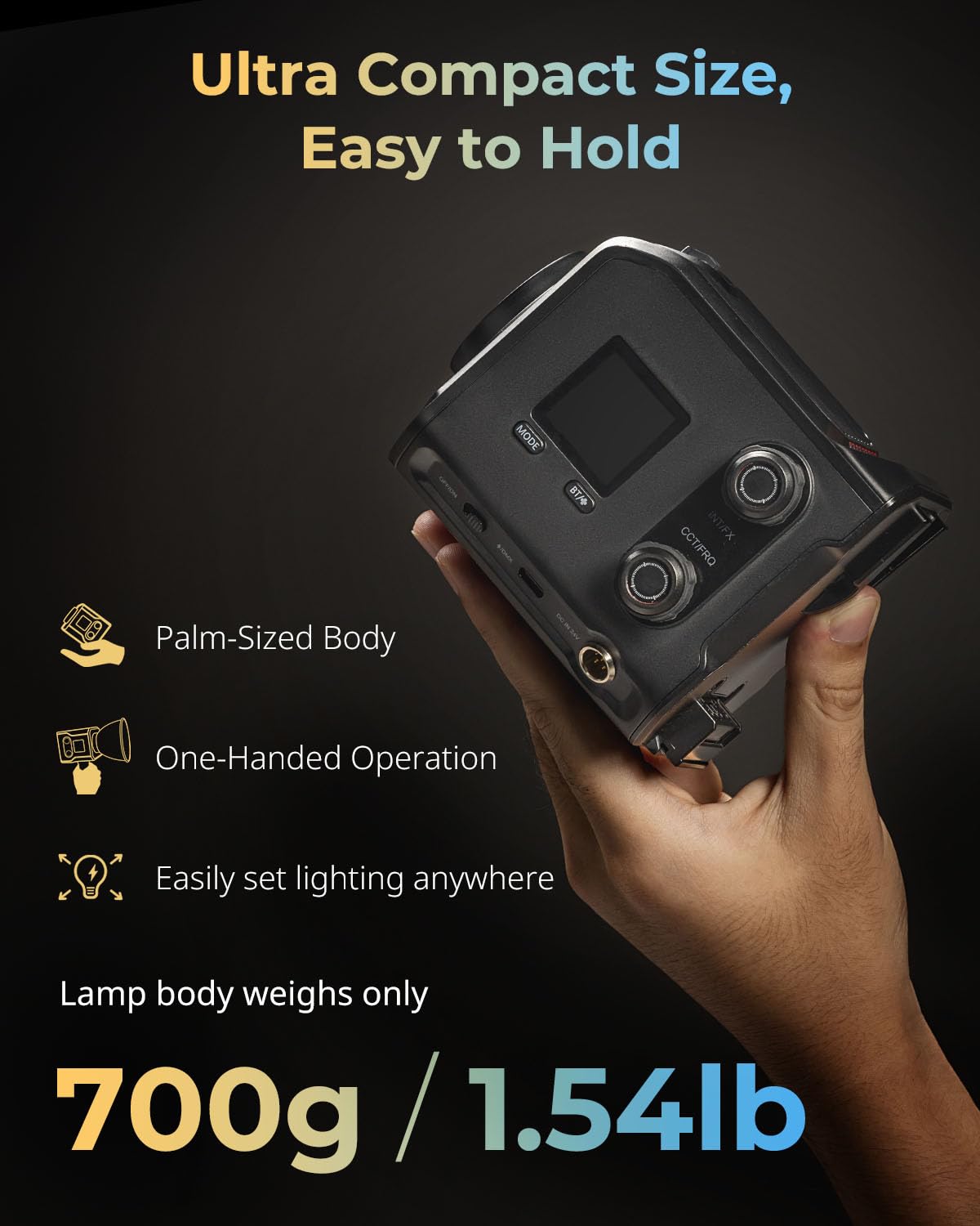 Smallrig Rc 100B Cob Video Light With Handle, Bi-Colour Video Light 2700K-6500K, Type-C Pd Fast Charging, Built-In Battery Plate