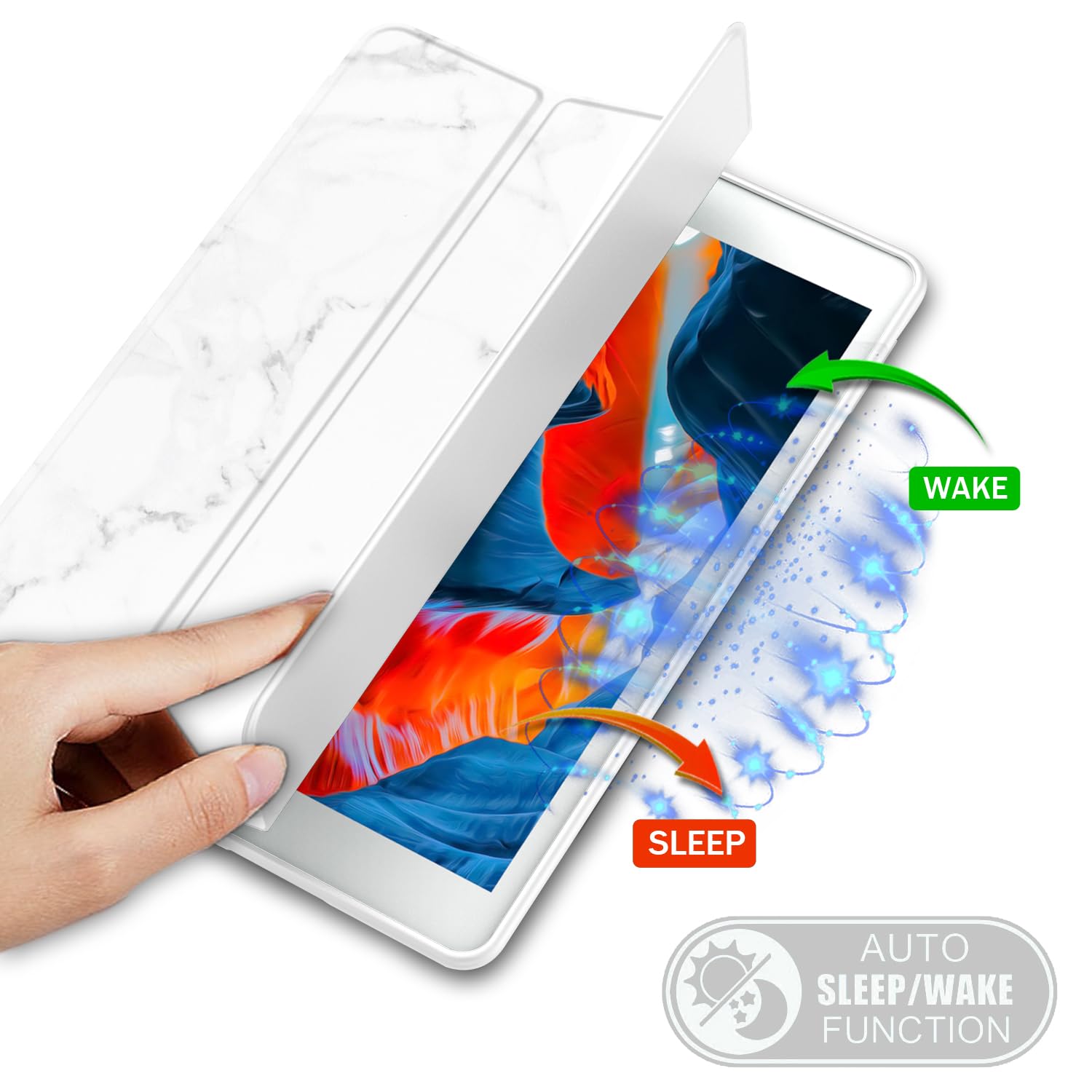 Imieet Ipad 9Th Generation Case 2021/Ipad 8Th Generation Case 2020 10.2 Inch With Pencil Holder, Ipad 7Th Gen 2019 Case With Soft Baby Skin Silicone Back, Auto Wake/Sleep Cover (Marble White)