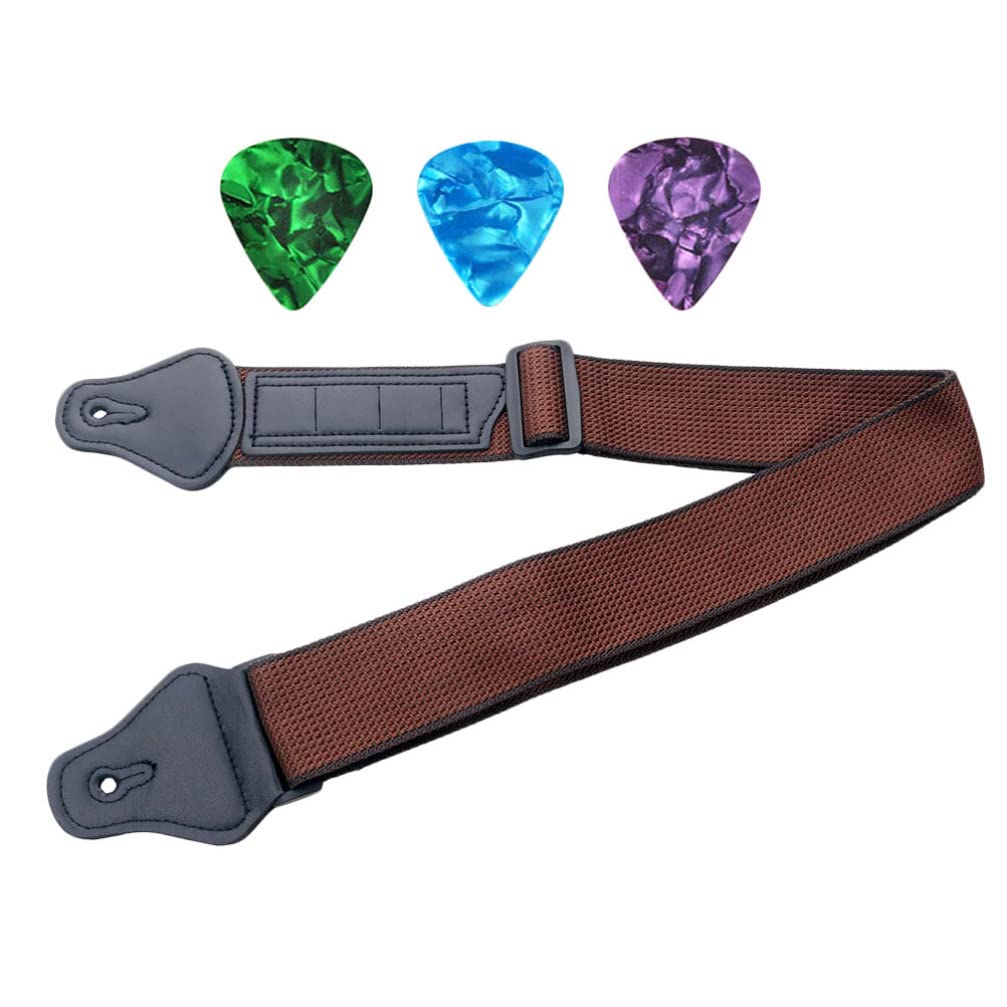HEALLILY Guitar Strap with 3pcs Guitar Picks Set Folk Guitar Belt Guitar Shoulder Strap Guitar Accessories for Electric Acoustic